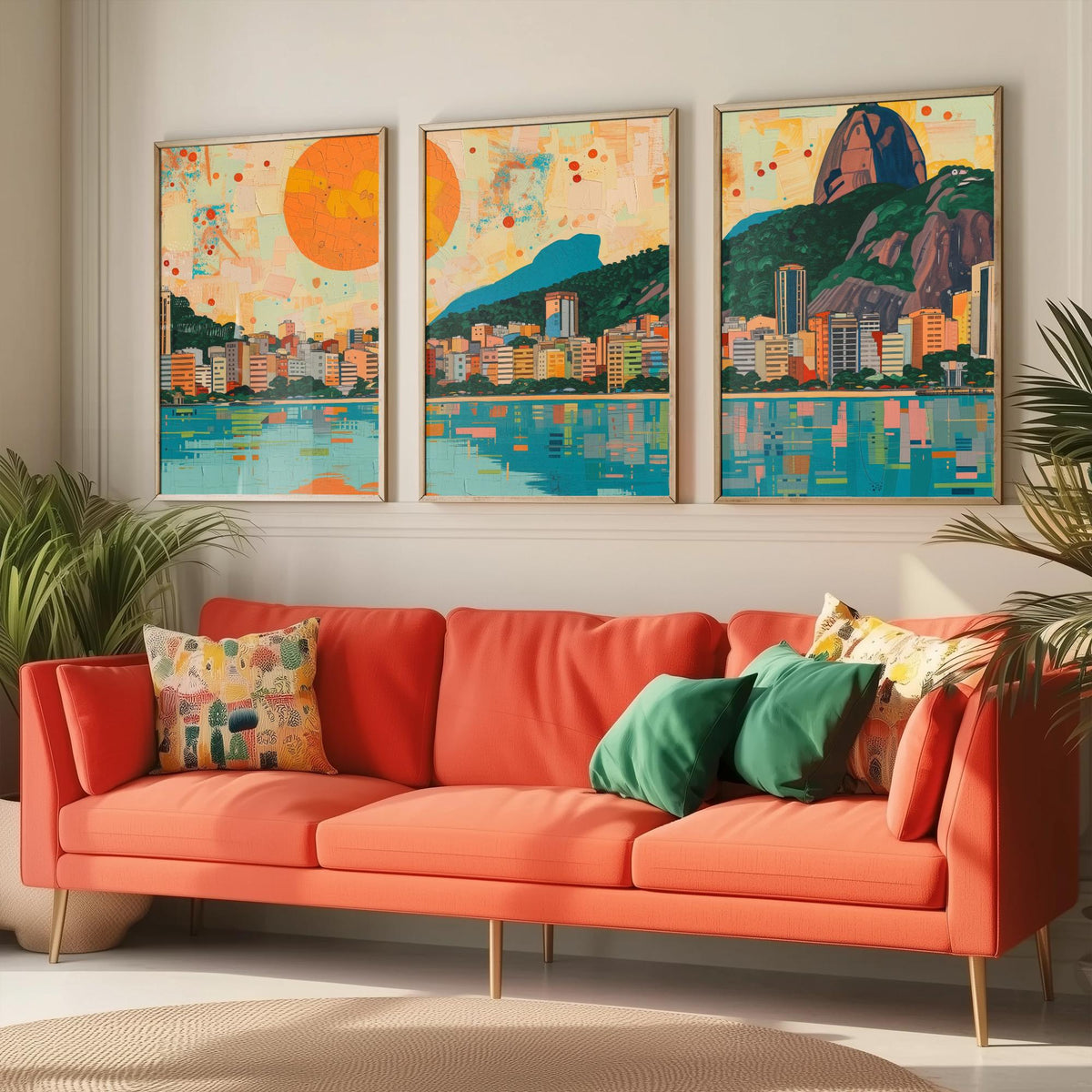 Rio de Janeiro Brazil Set of Three Prints - Christ the Redeemer, Sugarloaf, Guanabara Bay - 3 Panorama Art Prints Poster Painting