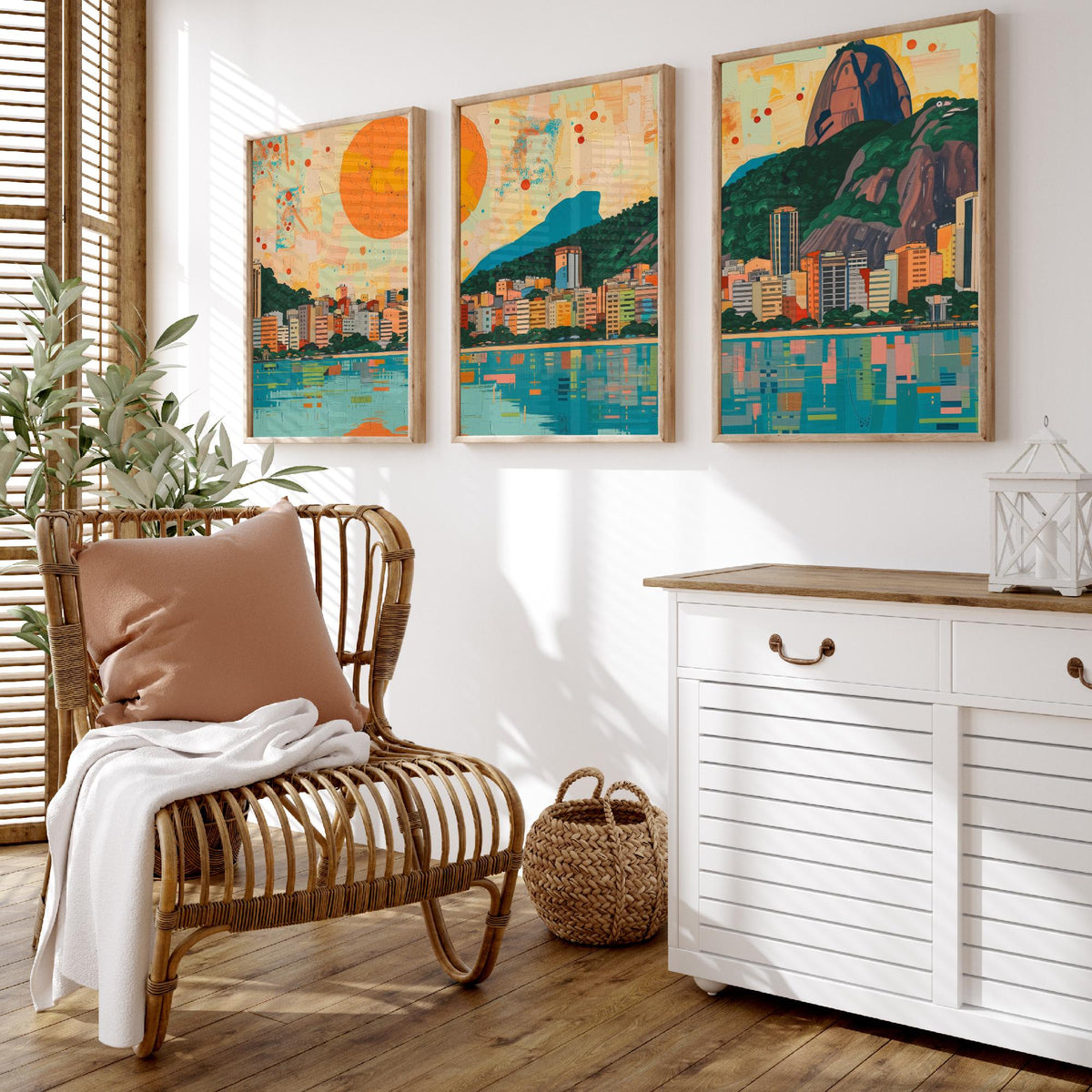 Rio de Janeiro Brazil Set of Three Prints - Christ the Redeemer, Sugarloaf, Guanabara Bay - 3 Panorama Art Prints Poster Painting