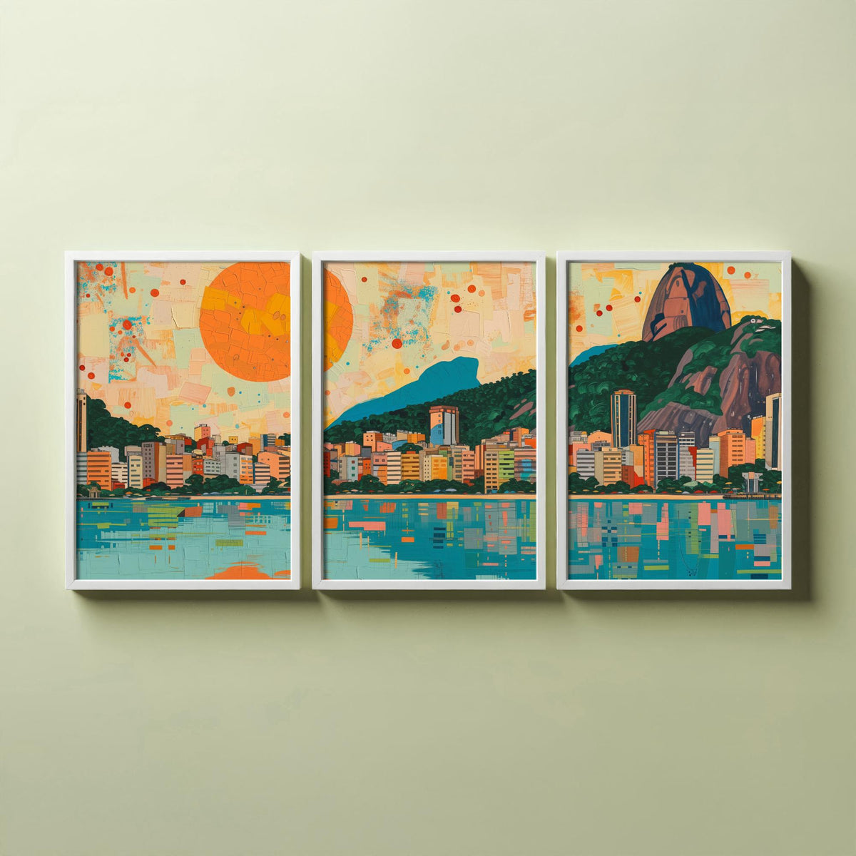 Rio de Janeiro Brazil Set of Three Prints - Christ the Redeemer, Sugarloaf, Guanabara Bay - 3 Panorama Art Prints Poster Painting