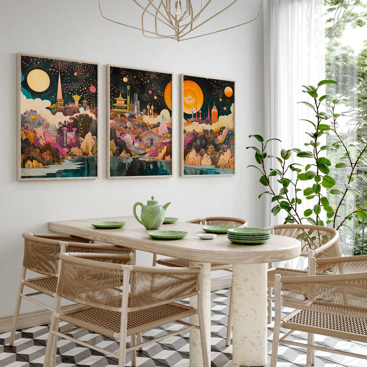Seoul South Korea Skyline at Night Set of Three Prints - N Seoul Tower, Palaces, Namsan - 3 Art Prints Poster Painting