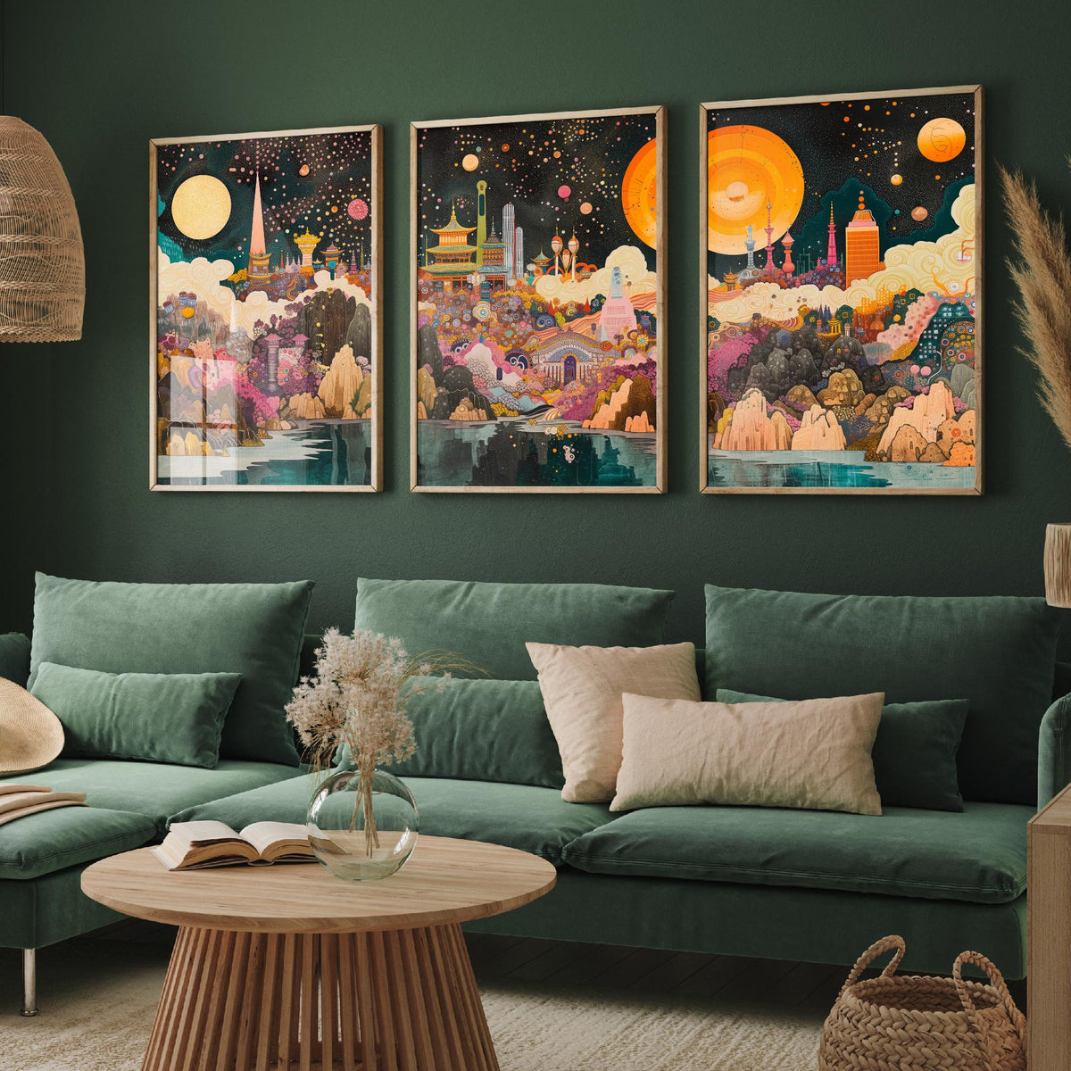Seoul South Korea Skyline at Night Set of Three Prints - N Seoul Tower, Palaces, Namsan - 3 Art Prints Poster Painting