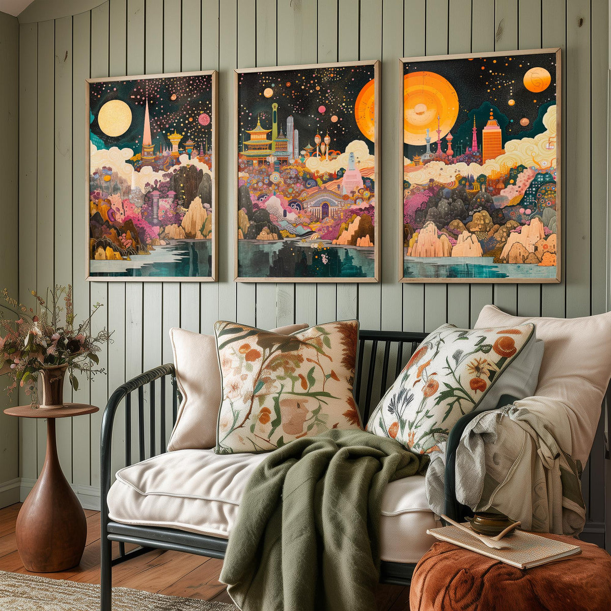 Seoul South Korea Skyline at Night Set of Three Prints - N Seoul Tower, Palaces, Namsan - 3 Art Prints Poster Painting