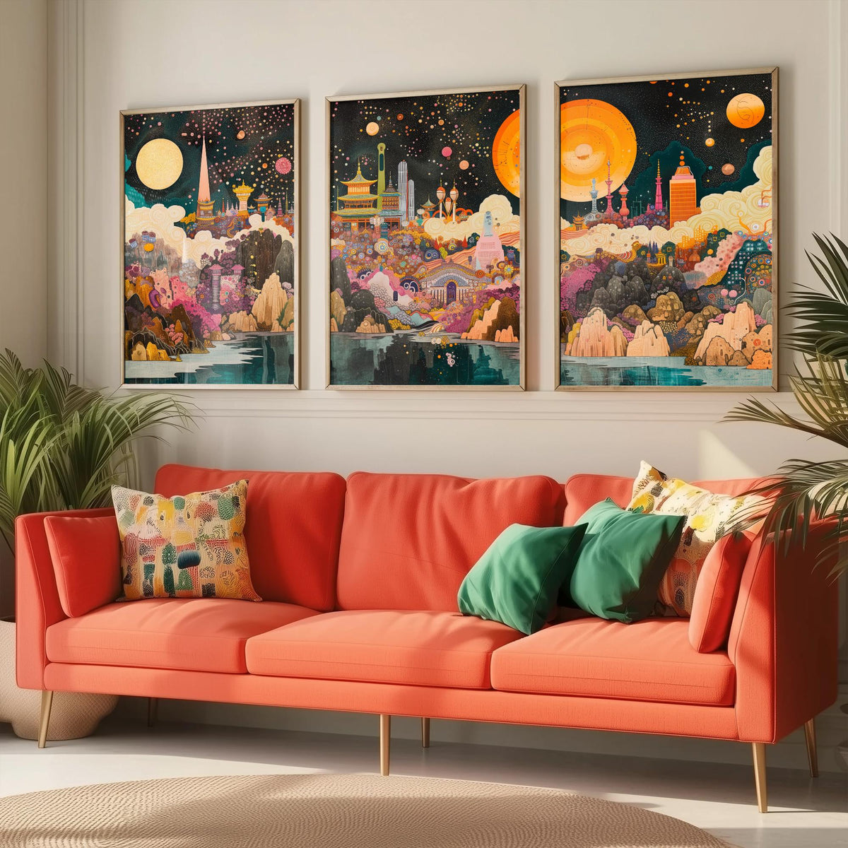 Seoul South Korea Skyline at Night Set of Three Prints - N Seoul Tower, Palaces, Namsan - 3 Art Prints Poster Painting