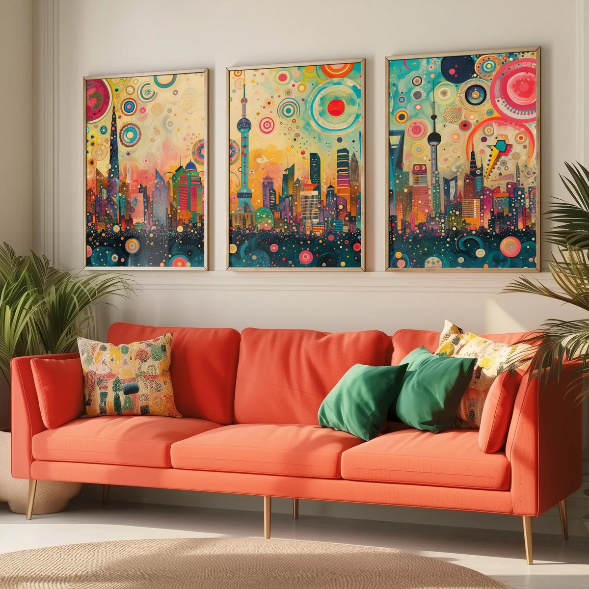 Shanghai China Skyline Set of Three Prints - Oriental Pearl Tower, Pudong, Shanghai Tower - 3 Panorama Art Prints Poster Painting