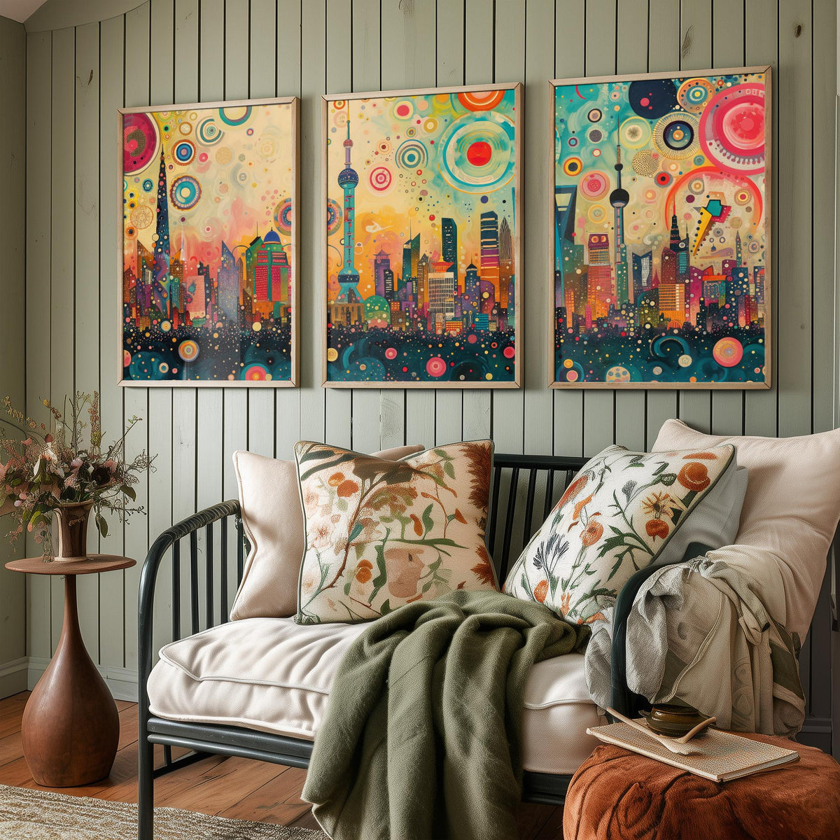 Shanghai China Skyline Set of Three Prints - Oriental Pearl Tower, Pudong, Shanghai Tower - 3 Panorama Art Prints Poster Painting