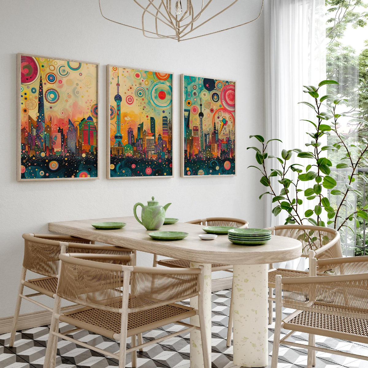 Shanghai China Skyline Set of Three Prints - Oriental Pearl Tower, Pudong, Shanghai Tower - 3 Panorama Art Prints Poster Painting