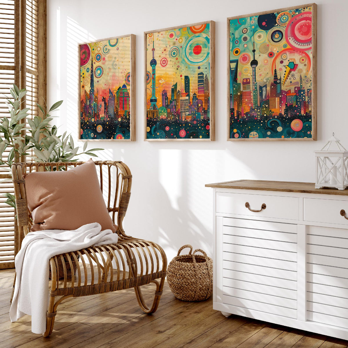Shanghai China Skyline Set of Three Prints - Oriental Pearl Tower, Pudong, Shanghai Tower - 3 Panorama Art Prints Poster Painting