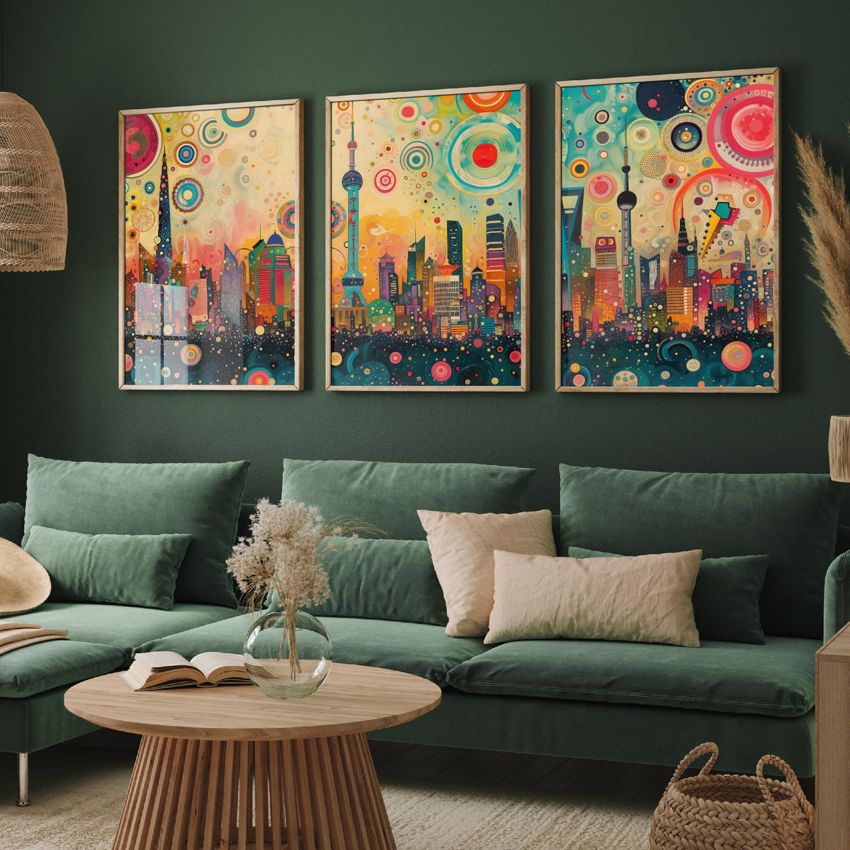 Shanghai China Skyline Set of Three Prints - Oriental Pearl Tower, Pudong, Shanghai Tower - 3 Panorama Art Prints Poster Painting