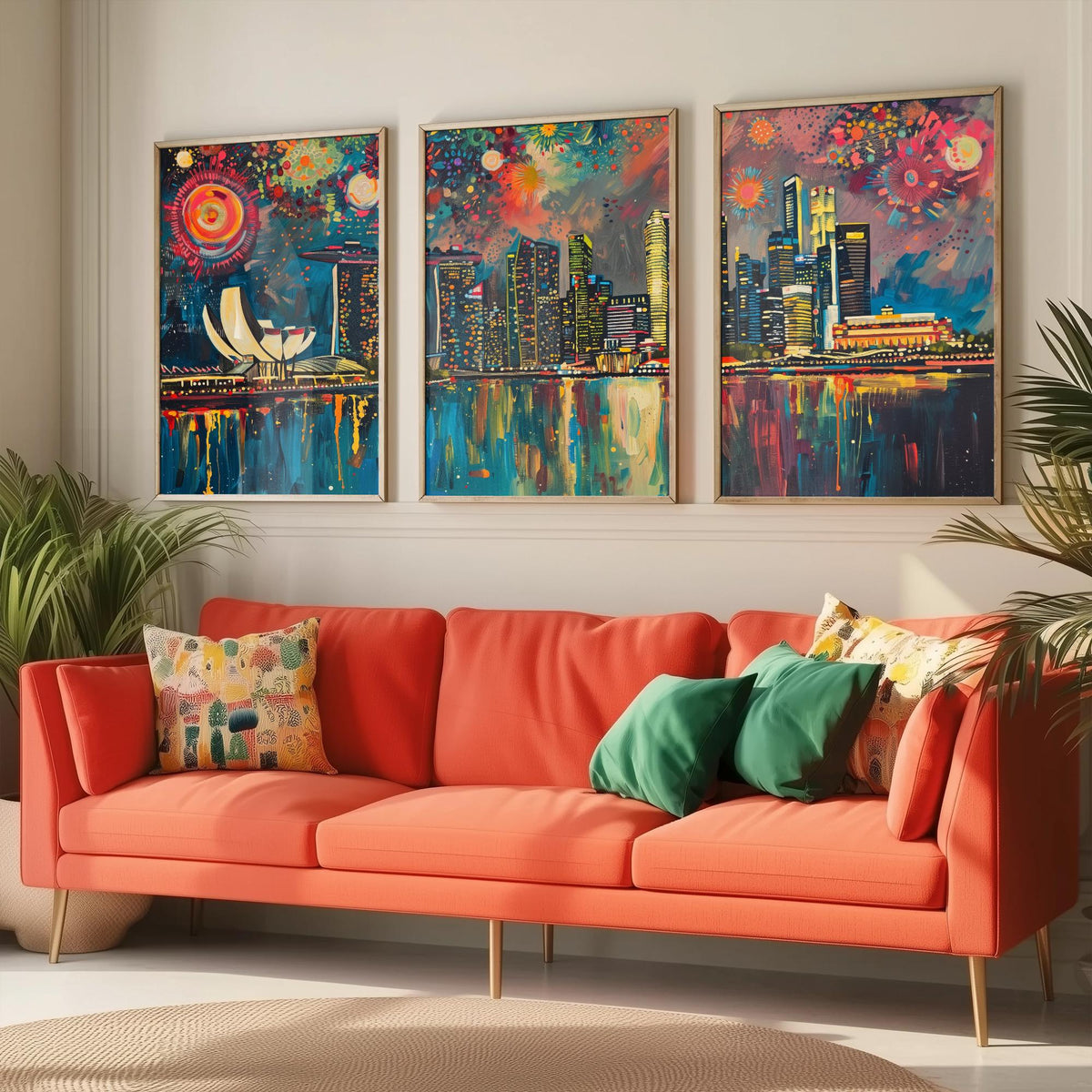 Singapore Skyline Set of Three Prints - Marina Bay Sands, ArtScience Museum, Downtown - 3 Panorama Art Prints Poster Painting