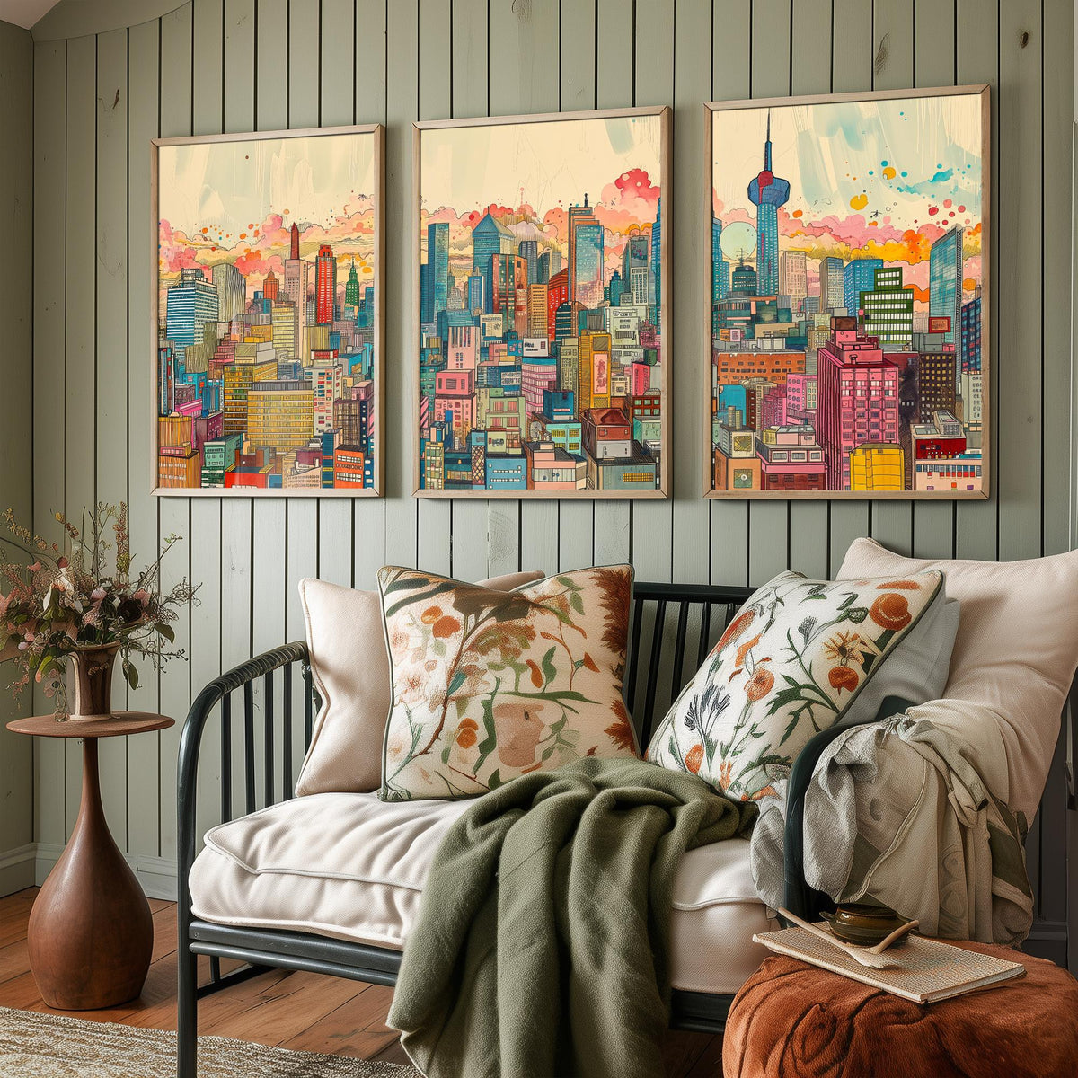 Tokyo Japan Set of Three Prints | Tokyo Tower Skytree Colourful Skyline | Dense Cityscape Travel Art Print Poster Illustration