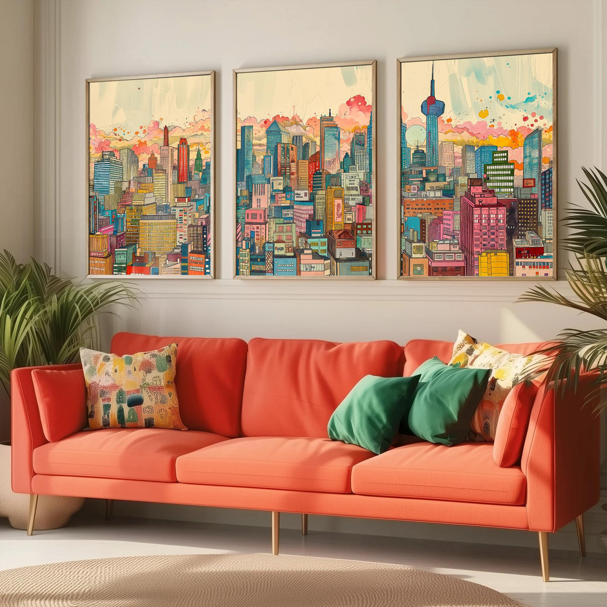 Tokyo Japan Set of Three Prints | Tokyo Tower Skytree Colourful Skyline | Dense Cityscape Travel Art Print Poster Illustration