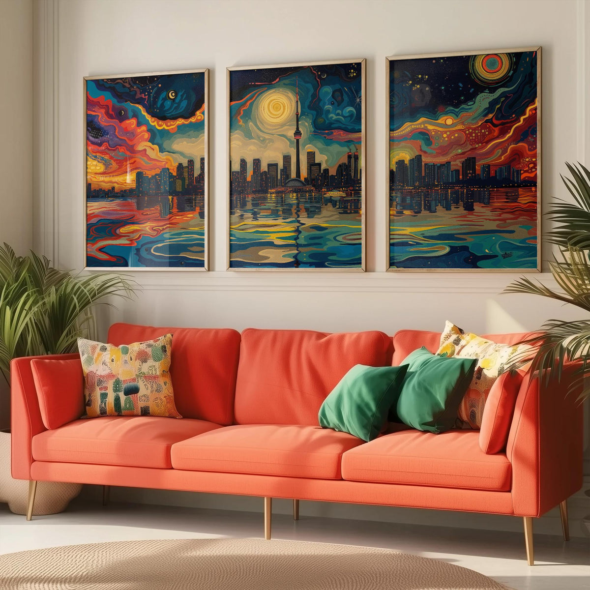 Toronto Canada Set of Three Prints | CN Tower Starry Night Skyline | Swirling Sky Painting Travel Art Print Poster