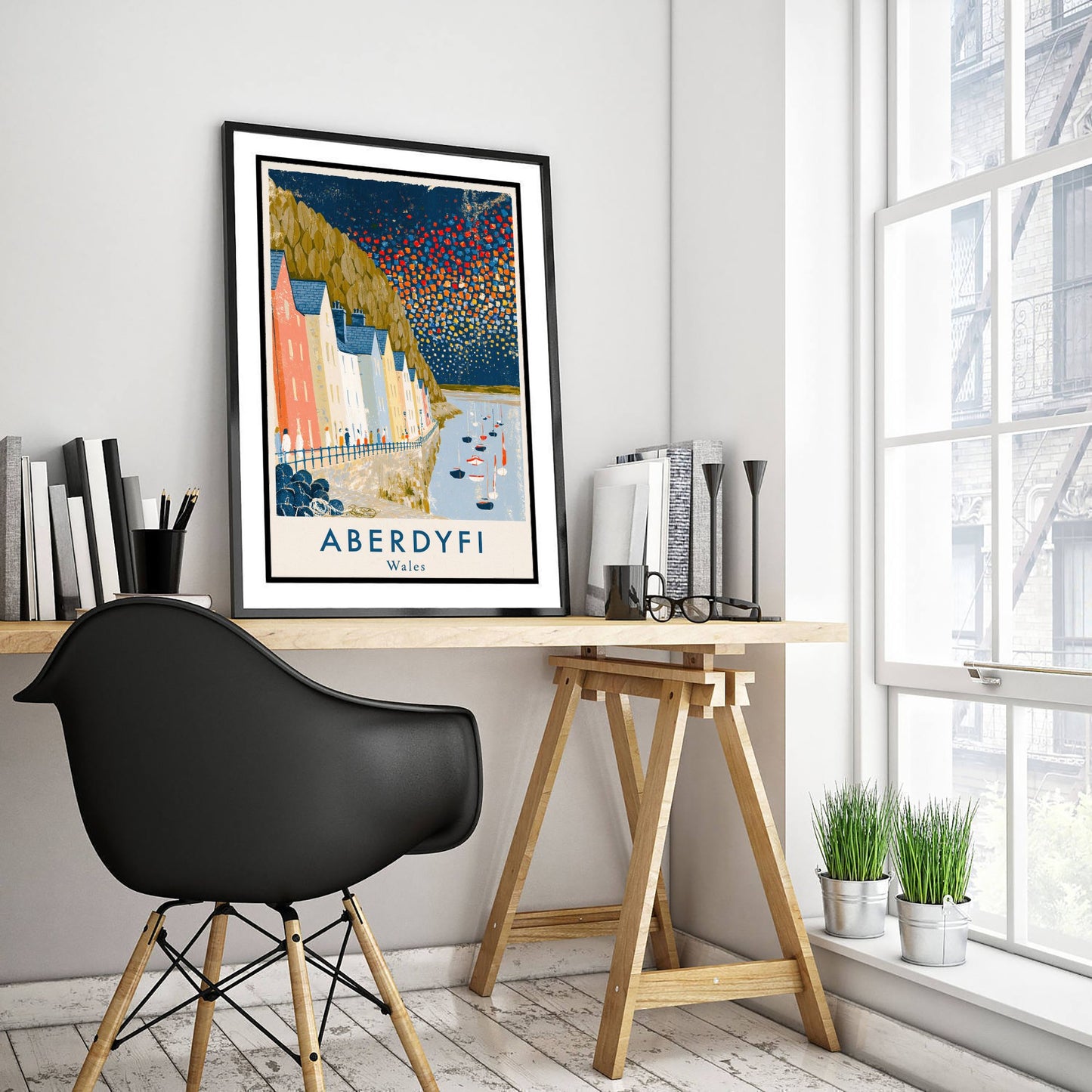 Aberdyfi Wales Travel Poster - Harbour Houses and Boats Painting - Naive Gouache Seaside Art Print 3/3