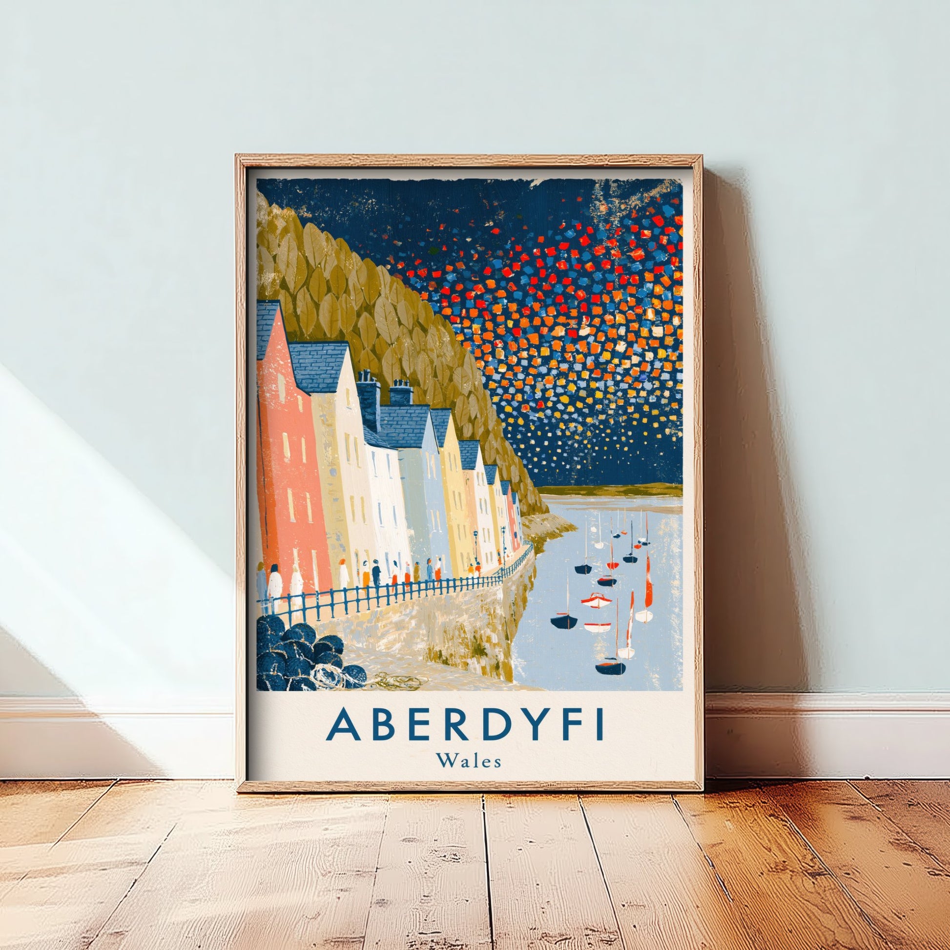 Aberdyfi Wales Travel Poster - Harbour Houses and Boats Painting - Naive Gouache Seaside Art Print 3/3