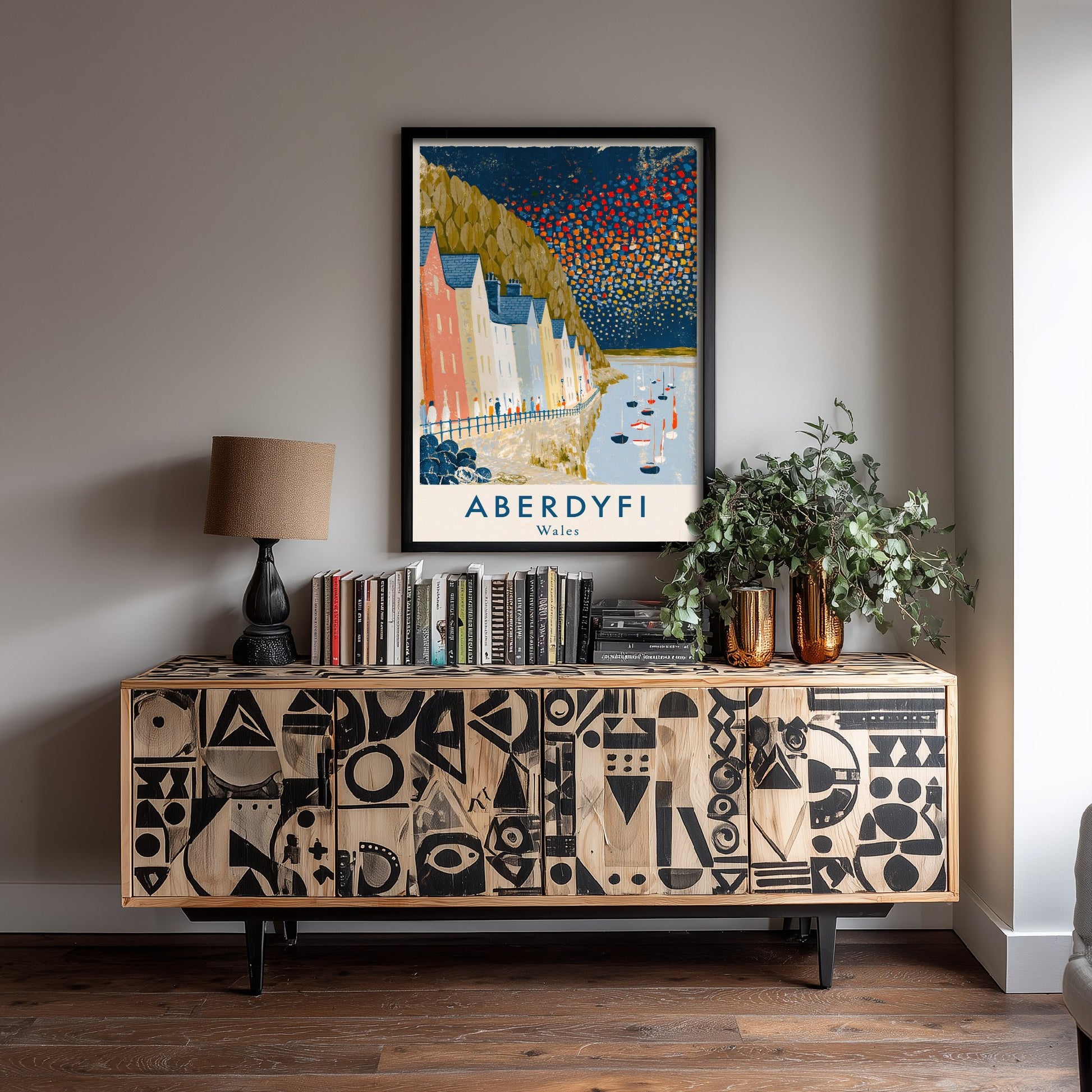 Aberdyfi Wales Travel Poster - Harbour Houses and Boats Painting - Naive Gouache Seaside Art Print 3/3