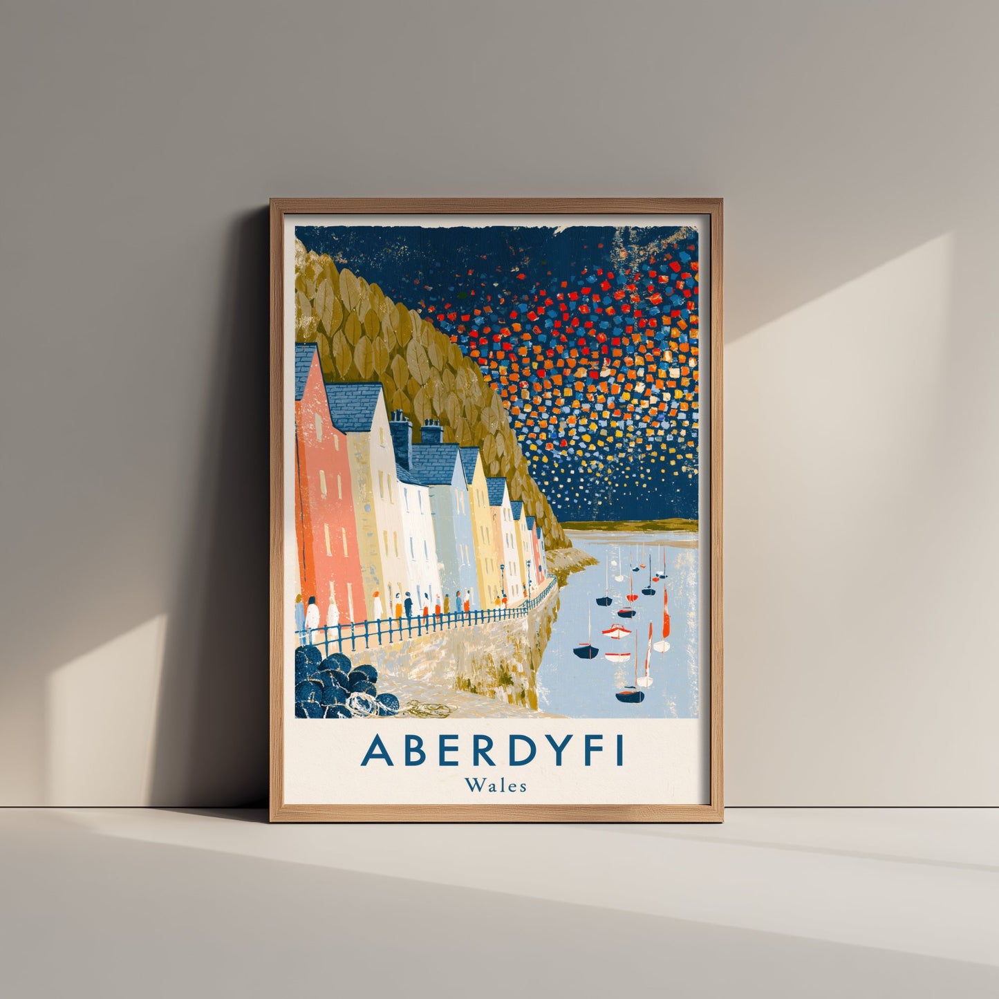 Aberdyfi Wales Travel Poster - Harbour Houses and Boats Painting - Naive Gouache Seaside Art Print 3/3