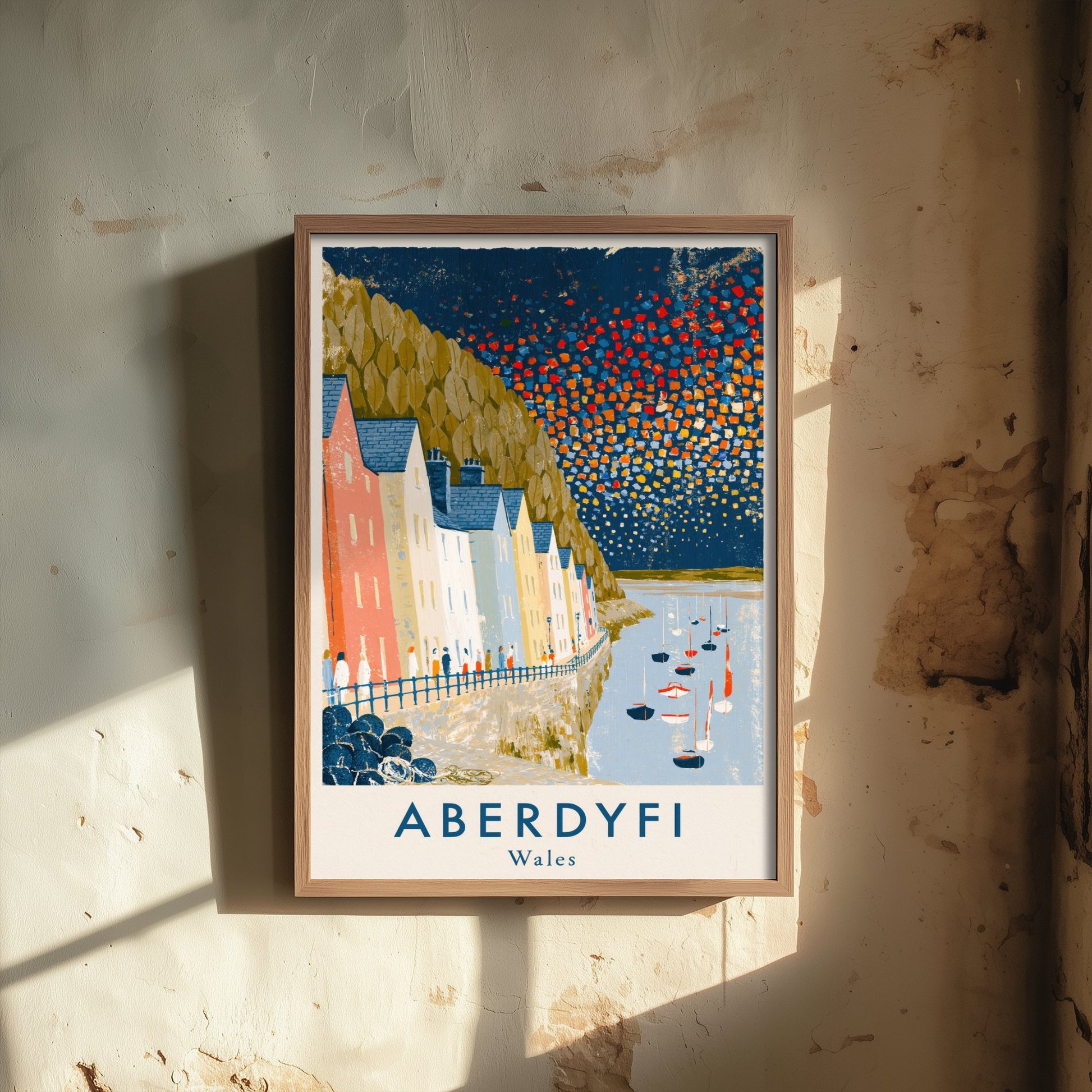 Aberdyfi Wales Travel Poster - Harbour Houses and Boats Painting - Naive Gouache Seaside Art Print 3/3