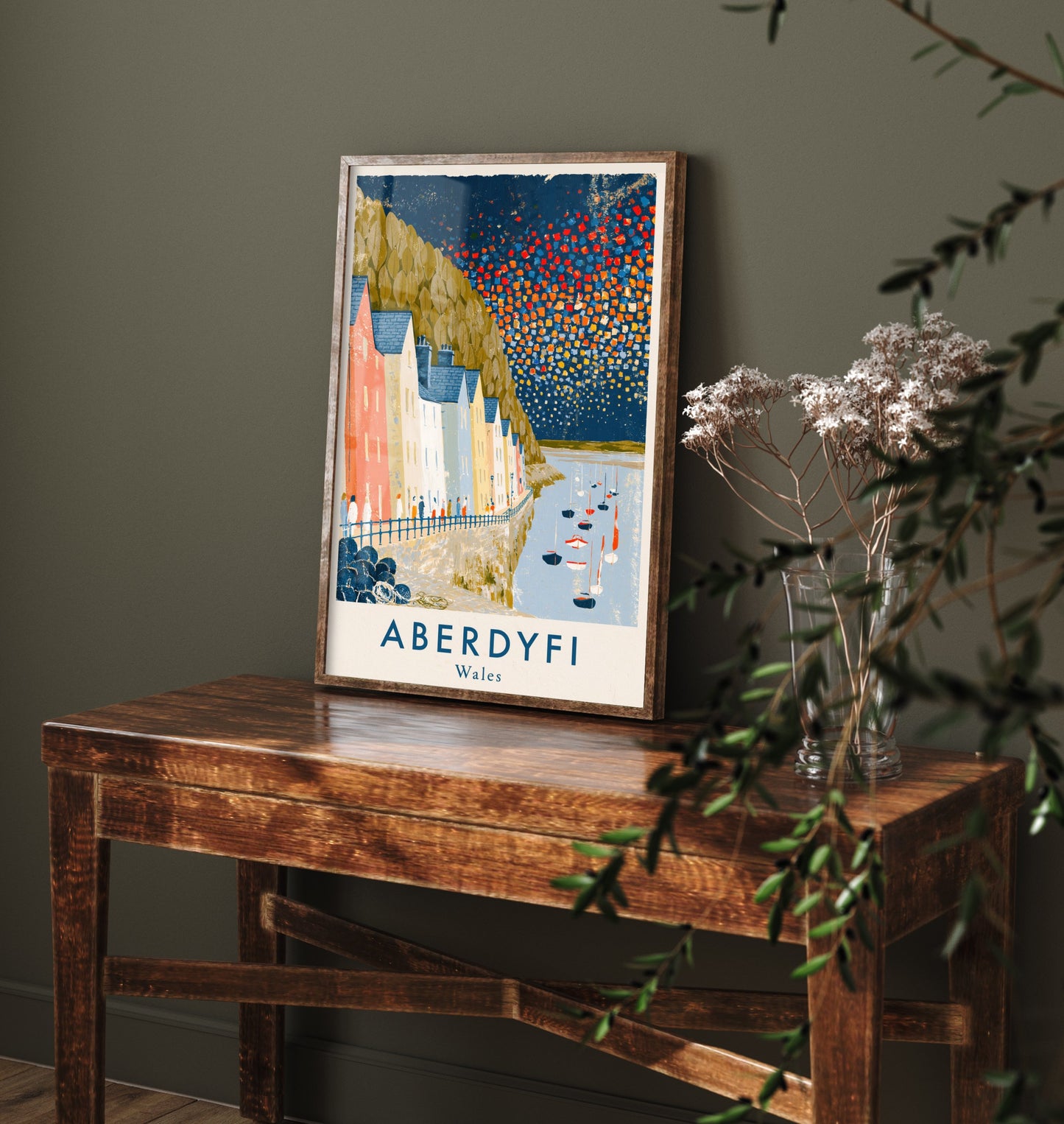 Aberdyfi Wales Travel Poster - Harbour Houses and Boats Painting - Naive Gouache Seaside Art Print 3/3