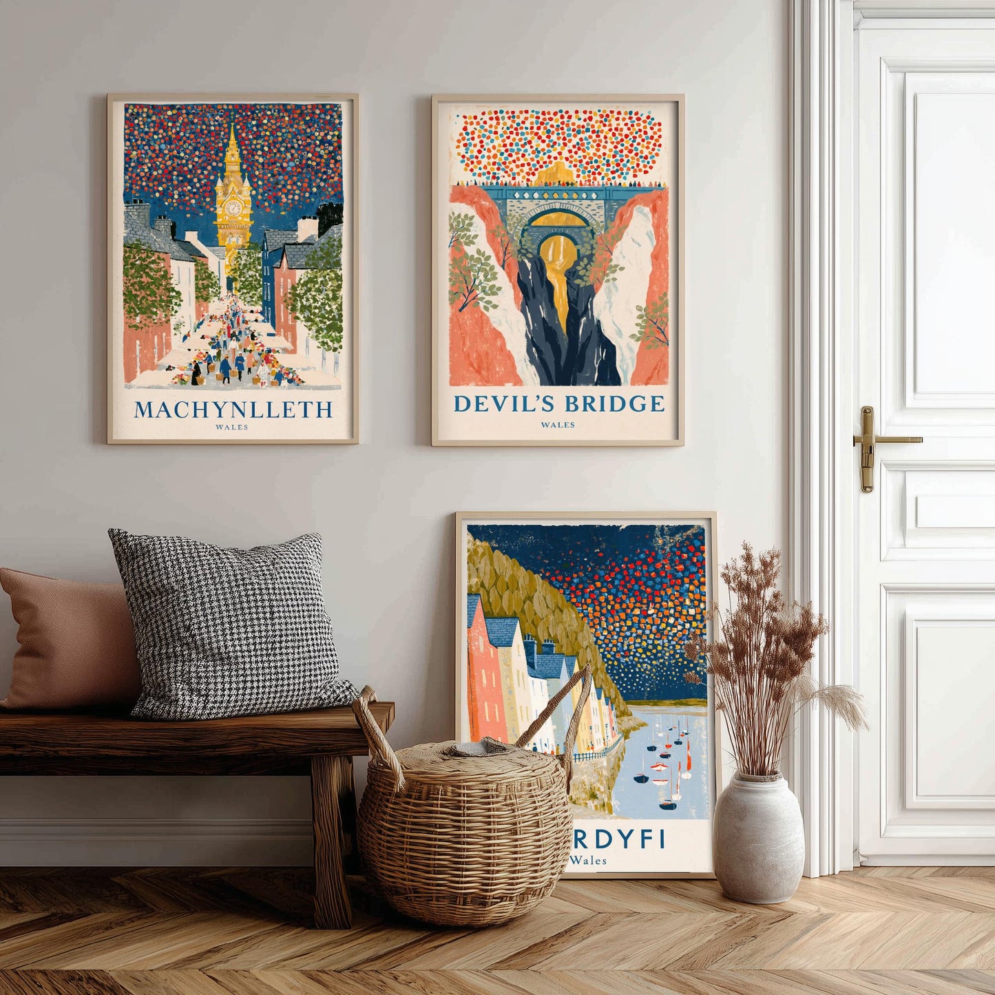 Mid Wales Set of Three Art Prints - Machynlleth, Devil's Bridge, Aberdyfi - Confetti Sky Travel Posters - Welsh Illustration