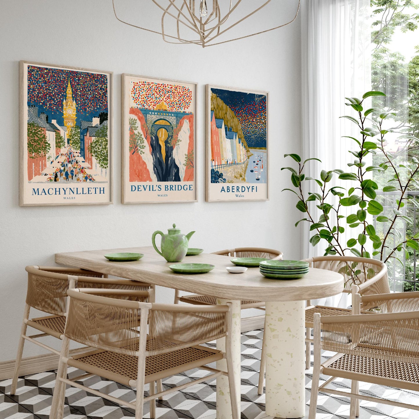 Mid Wales Set of Three Art Prints - Machynlleth, Devil's Bridge, Aberdyfi - Confetti Sky Travel Posters - Welsh Illustration
