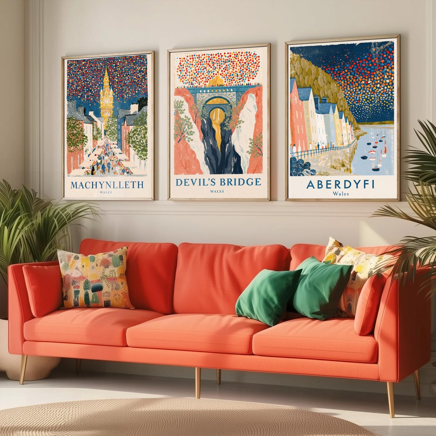 Mid Wales Set of Three Art Prints - Machynlleth, Devil's Bridge, Aberdyfi - Confetti Sky Travel Posters - Welsh Illustration