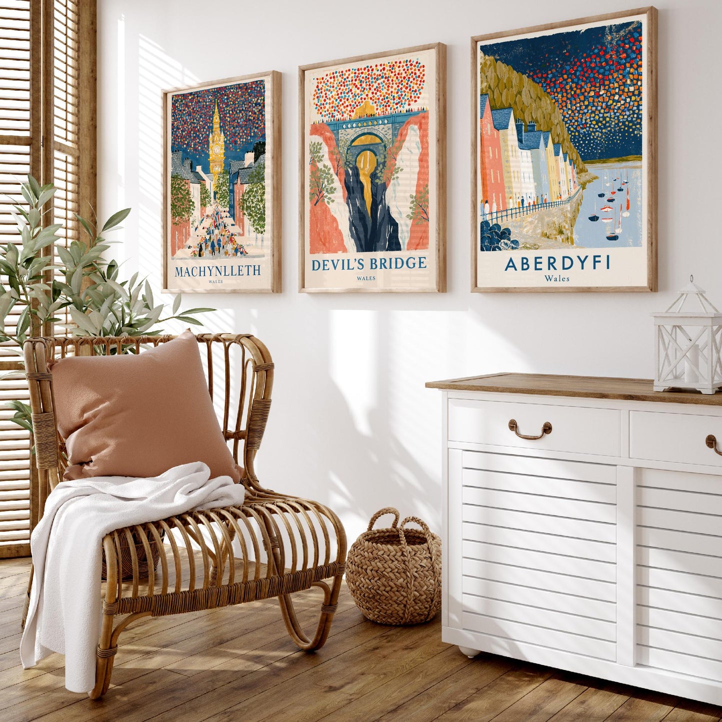 Mid Wales Set of Three Art Prints - Machynlleth, Devil's Bridge, Aberdyfi - Confetti Sky Travel Posters - Welsh Illustration