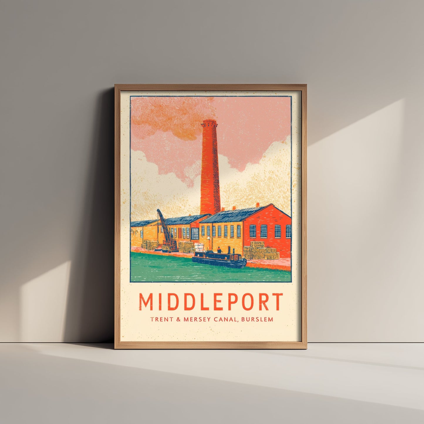 Middleport Pottery Art Print - Trent and Mersey Canal Poster - Burslem Bottle Kiln Linocut Illustration 1/3