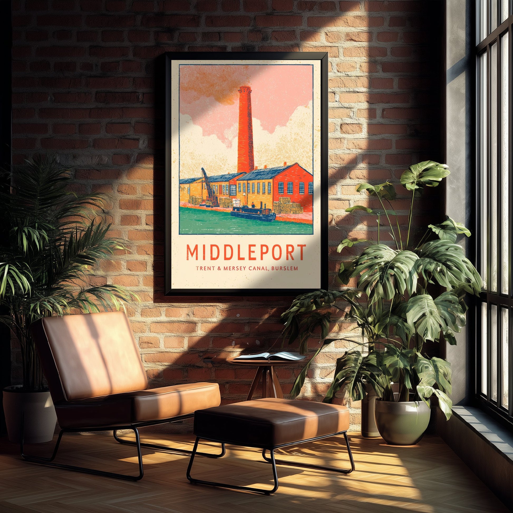 Middleport Pottery Art Print - Trent and Mersey Canal Poster - Burslem Bottle Kiln Linocut Illustration 1/3