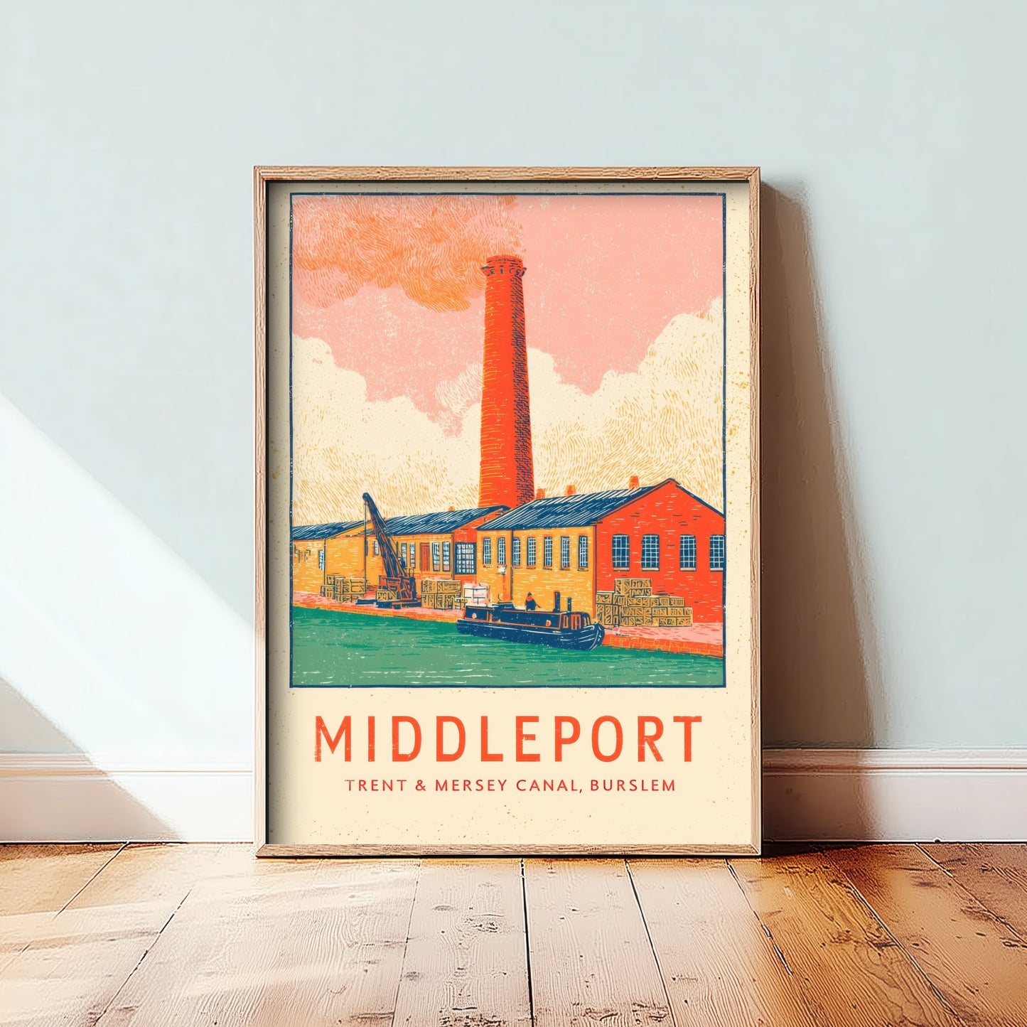 Middleport Pottery Art Print - Trent and Mersey Canal Poster - Burslem Bottle Kiln Linocut Illustration 1/3