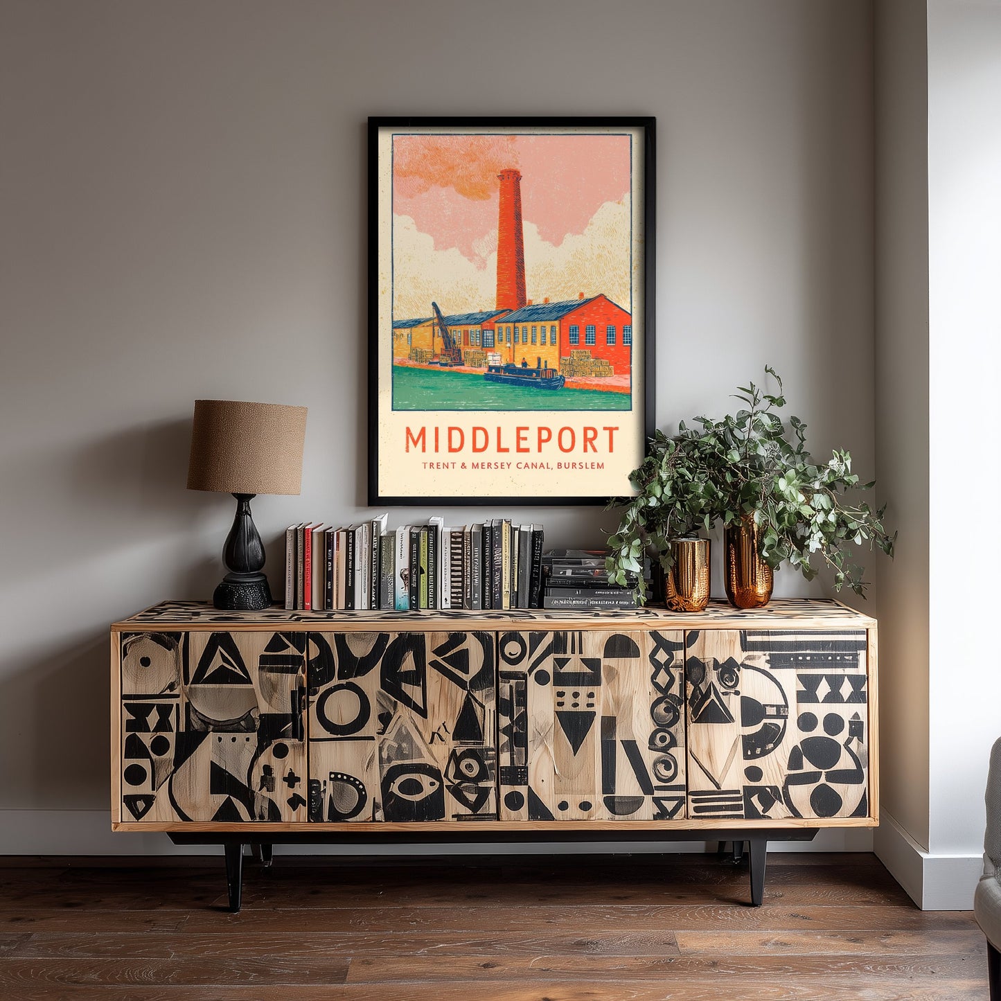 Middleport Pottery Art Print - Trent and Mersey Canal Poster - Burslem Bottle Kiln Linocut Illustration 1/3