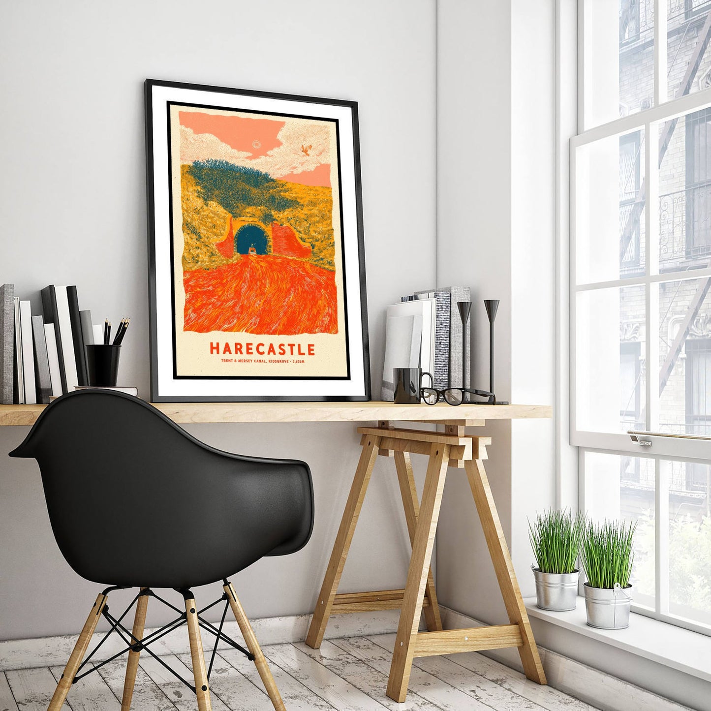 Harecastle Tunnel Art Print - Trent and Mersey Canal Poster - Kidsgrove Narrowboat Linocut Illustration 2/3