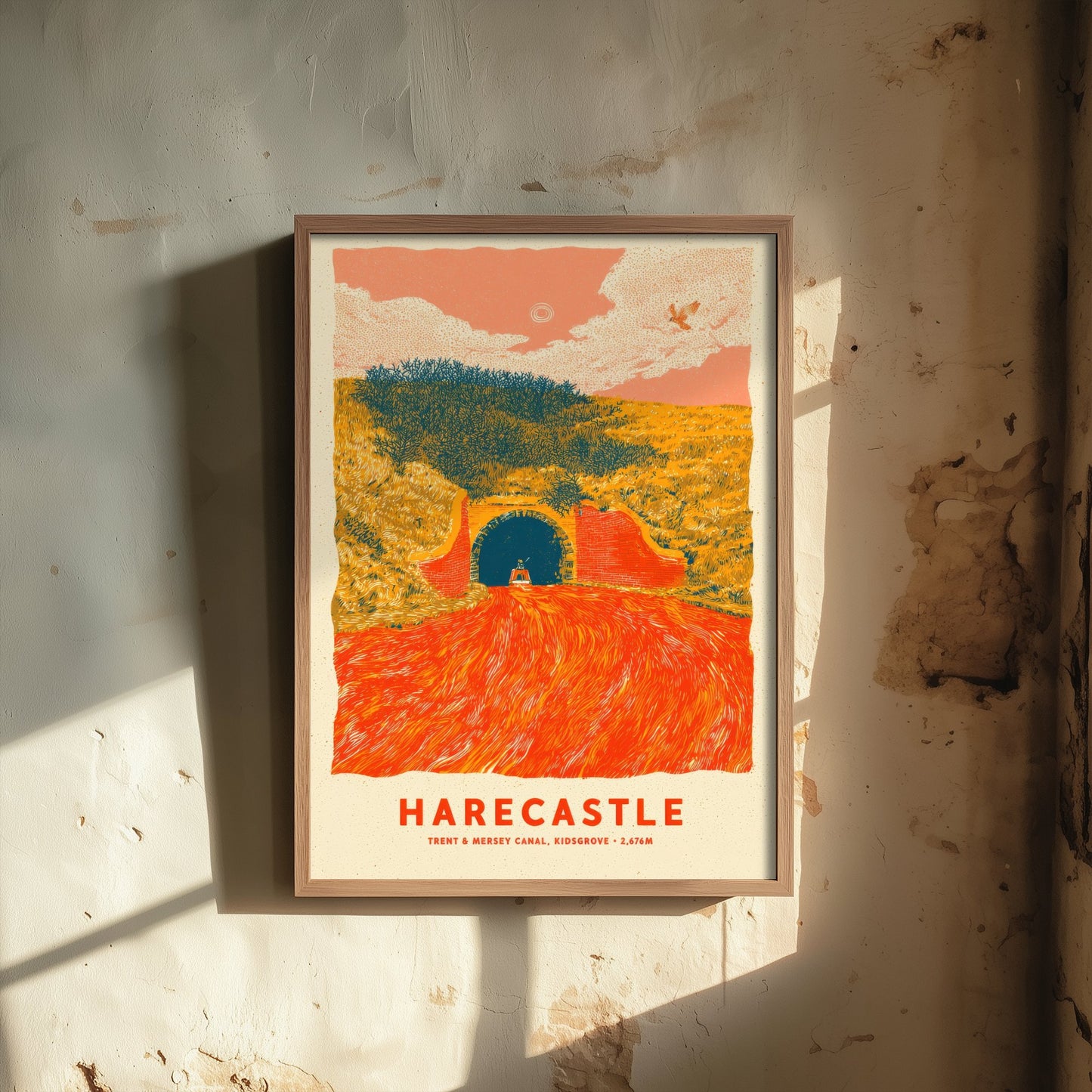 Harecastle Tunnel Art Print - Trent and Mersey Canal Poster - Kidsgrove Narrowboat Linocut Illustration 2/3