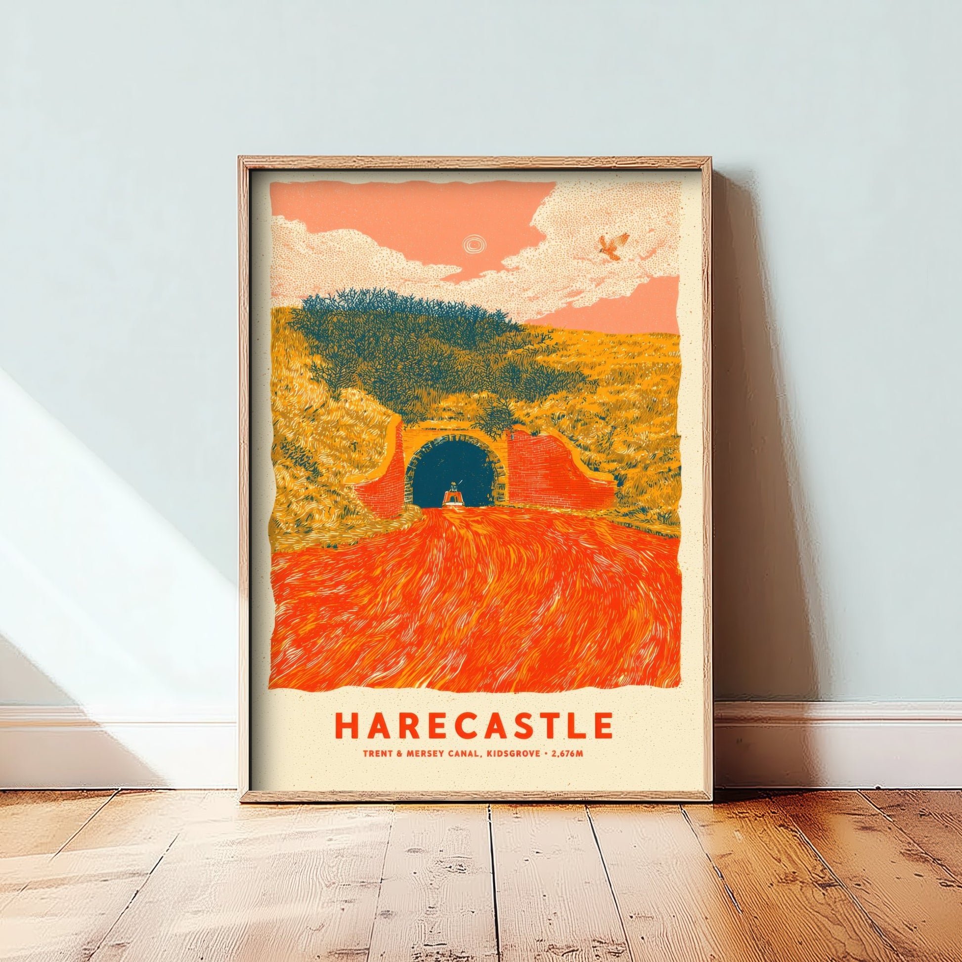 Harecastle Tunnel Art Print - Trent and Mersey Canal Poster - Kidsgrove Narrowboat Linocut Illustration 2/3