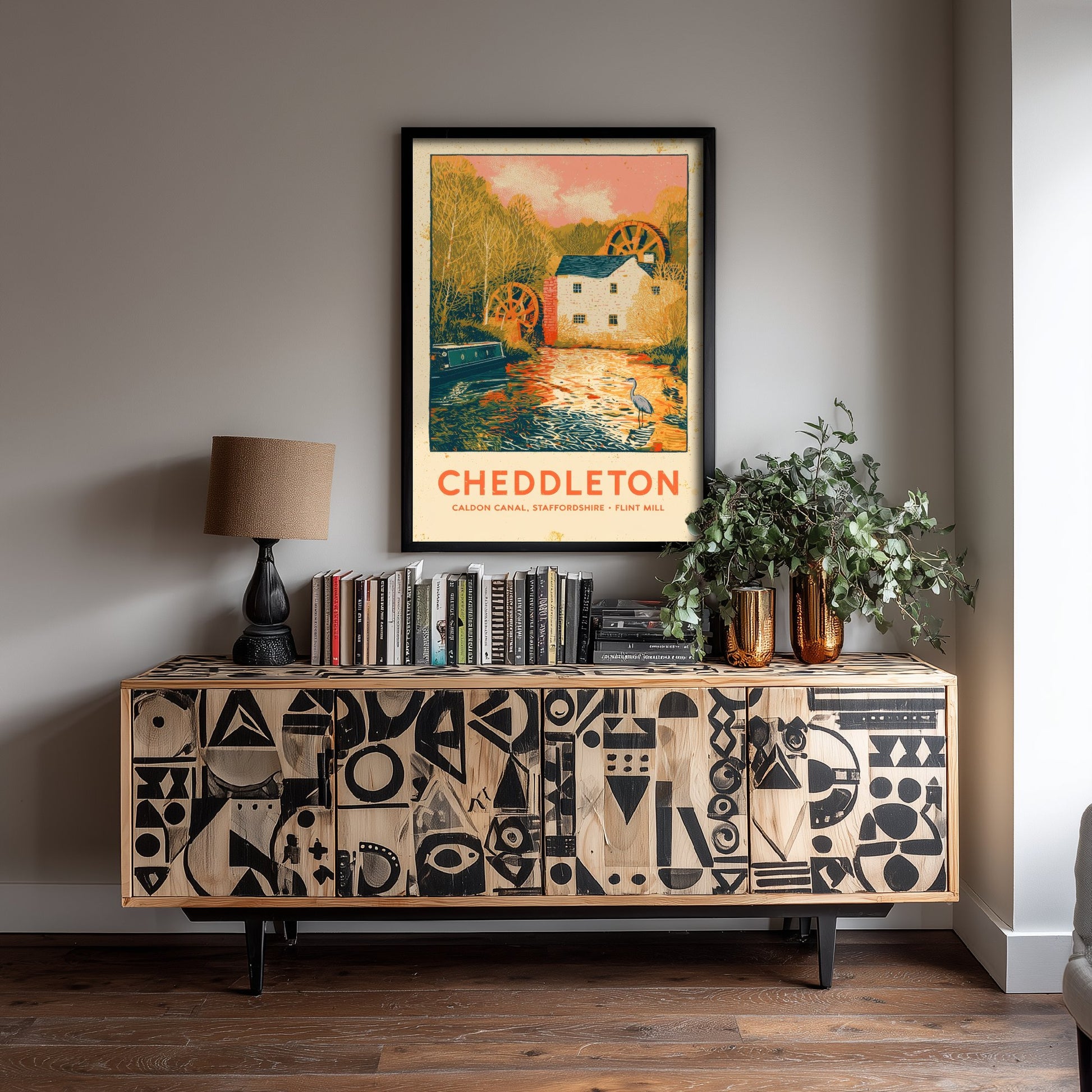 Cheddleton Flint Mill Art Print - Caldon Canal Poster - Staffordshire Watermill Linocut Illustration 3/3