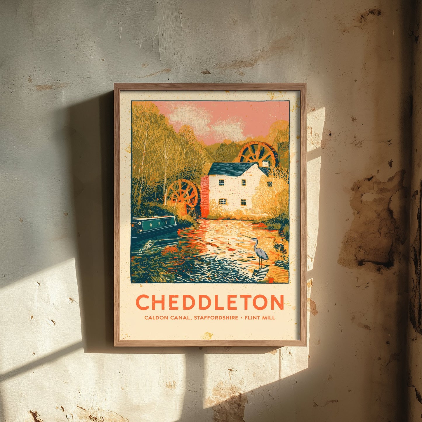 Cheddleton Flint Mill Art Print - Caldon Canal Poster - Staffordshire Watermill Linocut Illustration 3/3