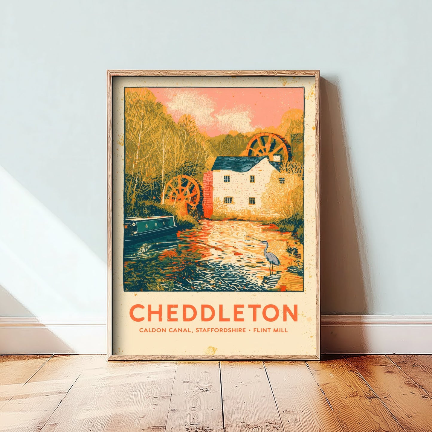 Cheddleton Flint Mill Art Print - Caldon Canal Poster - Staffordshire Watermill Linocut Illustration 3/3