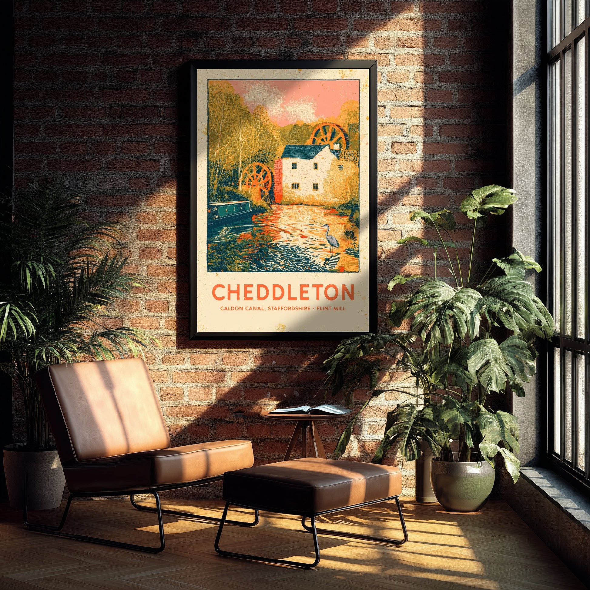 Cheddleton Flint Mill Art Print - Caldon Canal Poster - Staffordshire Watermill Linocut Illustration 3/3