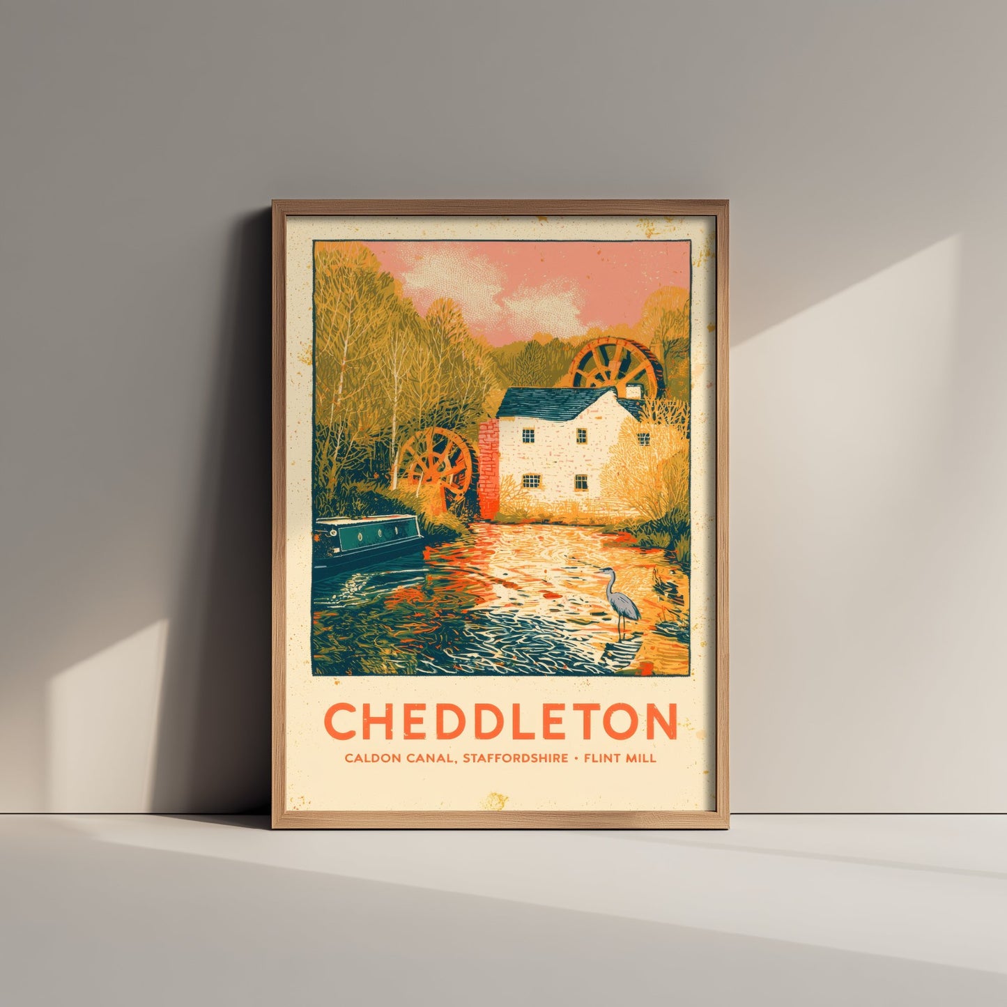 Cheddleton Flint Mill Art Print - Caldon Canal Poster - Staffordshire Watermill Linocut Illustration 3/3