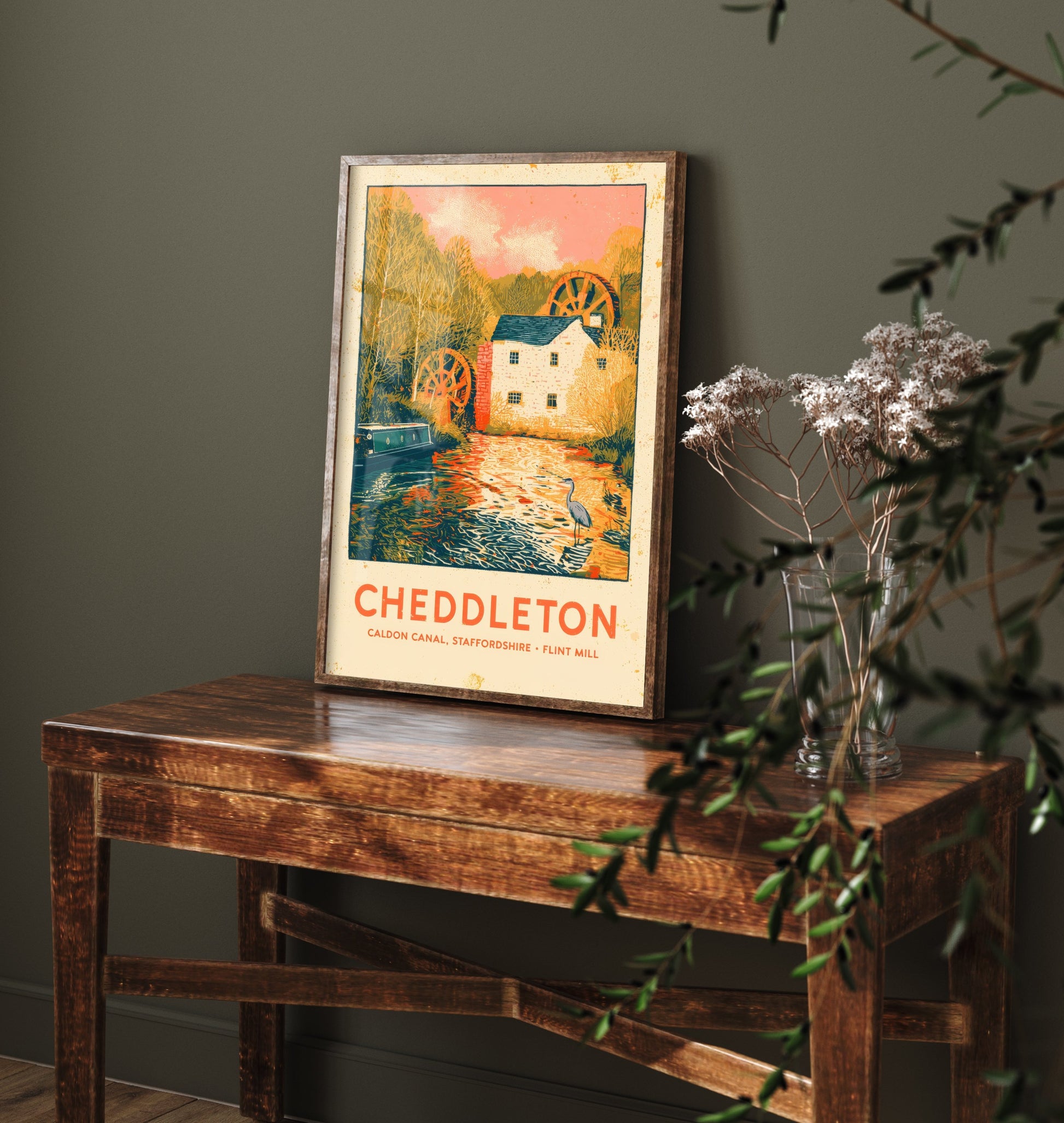 Cheddleton Flint Mill Art Print - Caldon Canal Poster - Staffordshire Watermill Linocut Illustration 3/3