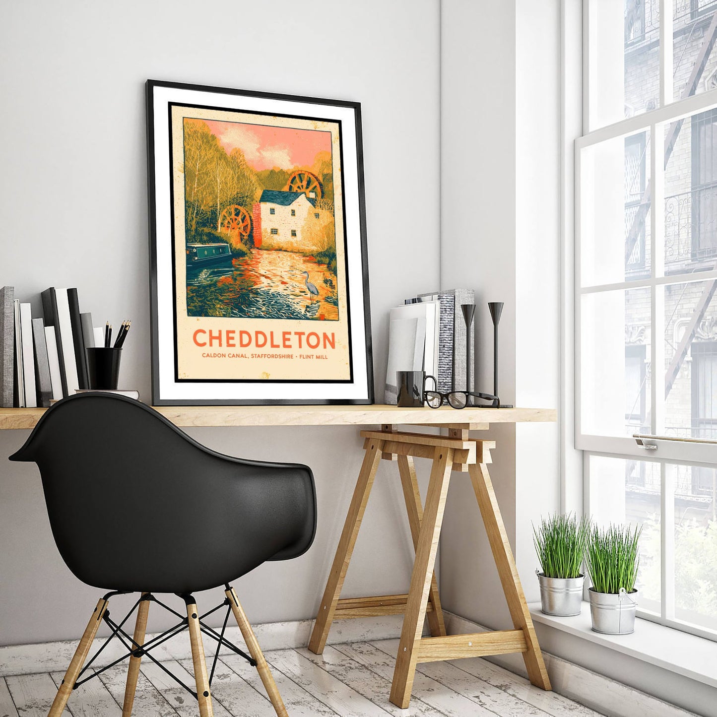 Cheddleton Flint Mill Art Print - Caldon Canal Poster - Staffordshire Watermill Linocut Illustration 3/3