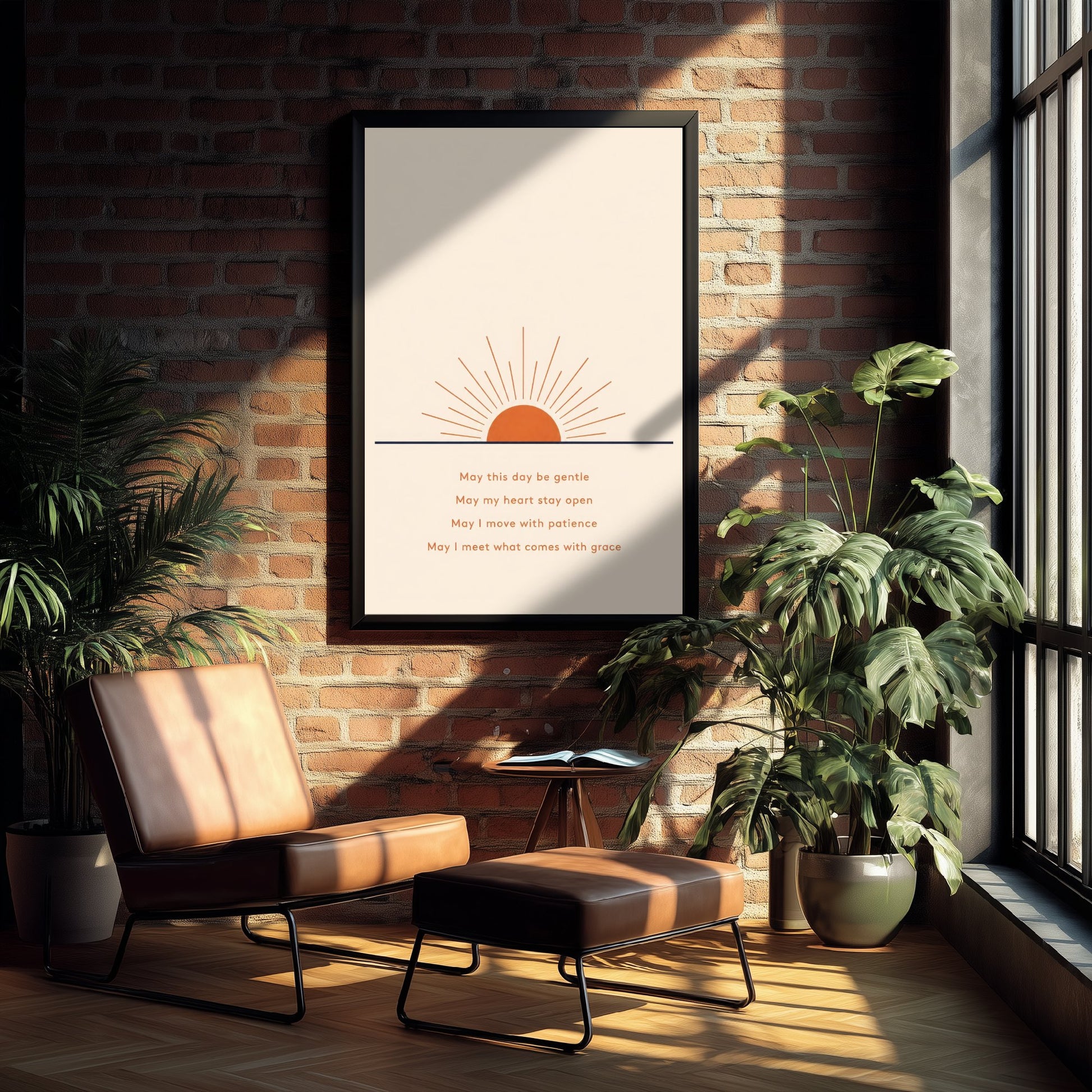 Morning Affirmation Art Print - Boho Sunrise Poster - Minimalist Quote Illustration Wall Art 1/3