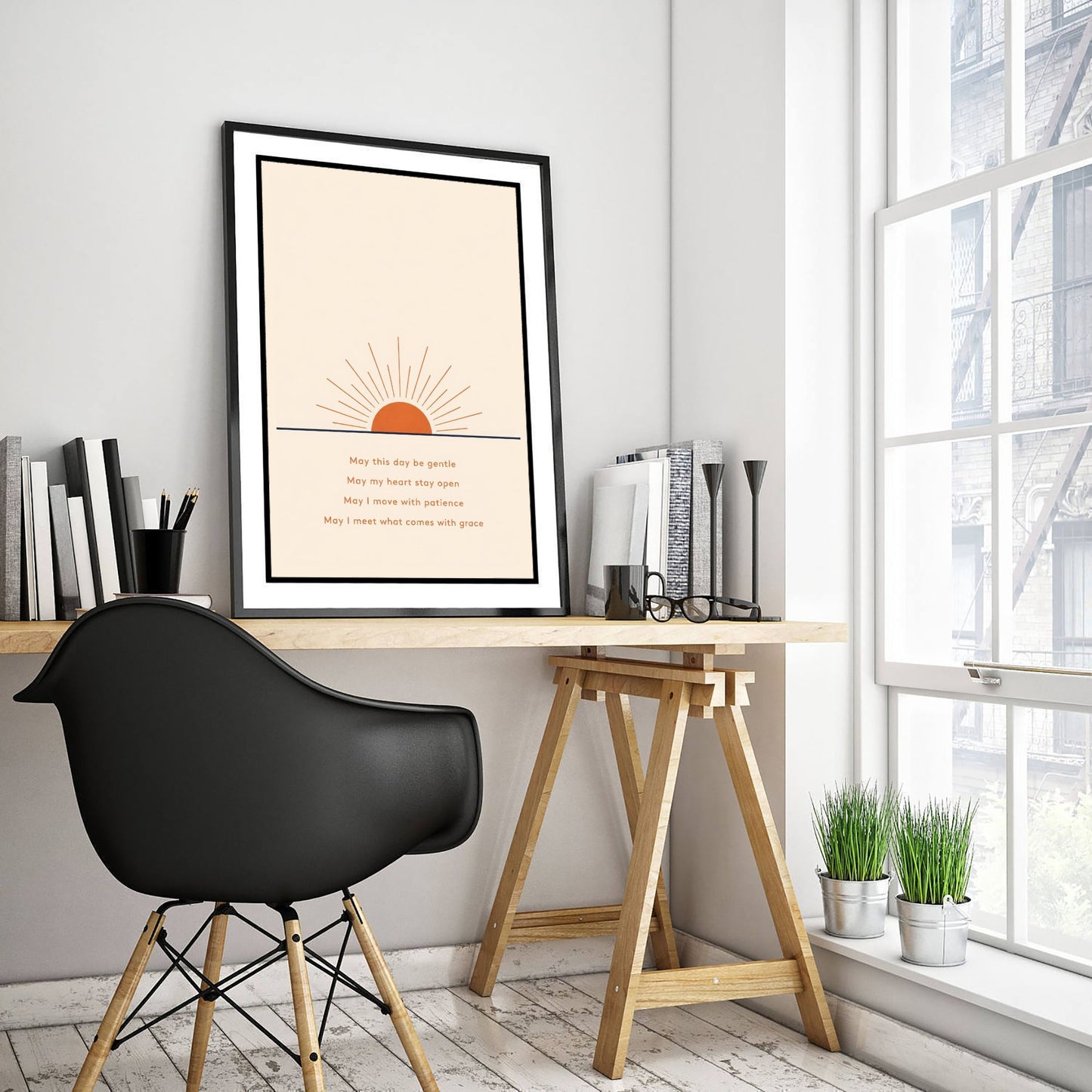 Morning Affirmation Art Print - Boho Sunrise Poster - Minimalist Quote Illustration Wall Art 1/3