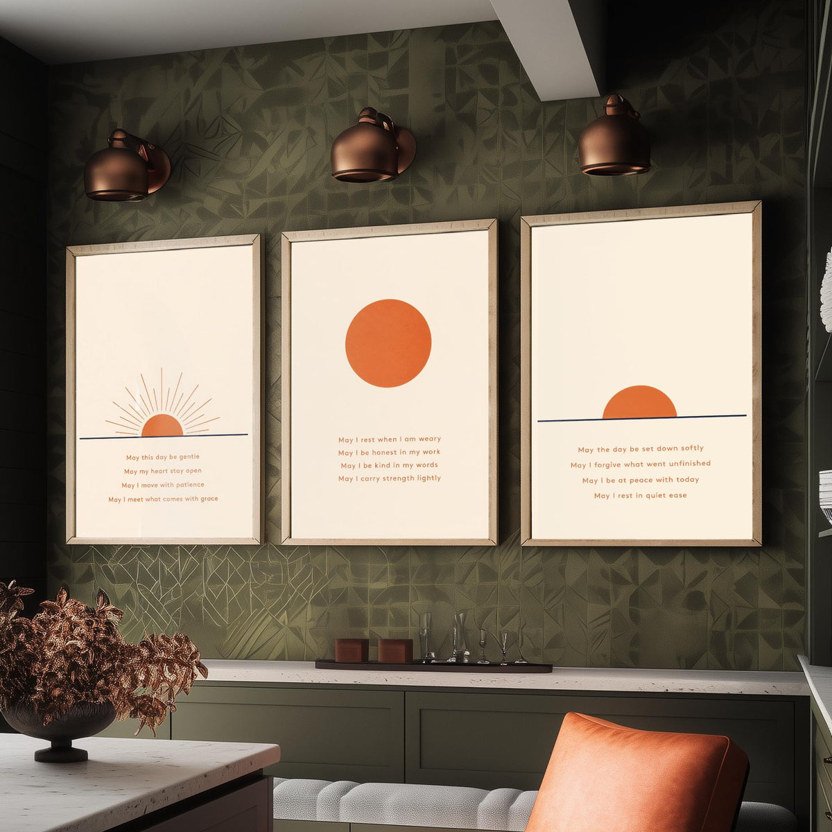 Minimalist Sun Set of Three Art Prints - 3 Sunrise Sunset Affirmation Posters - Boho Wall Art Print Illustration Quote Decor