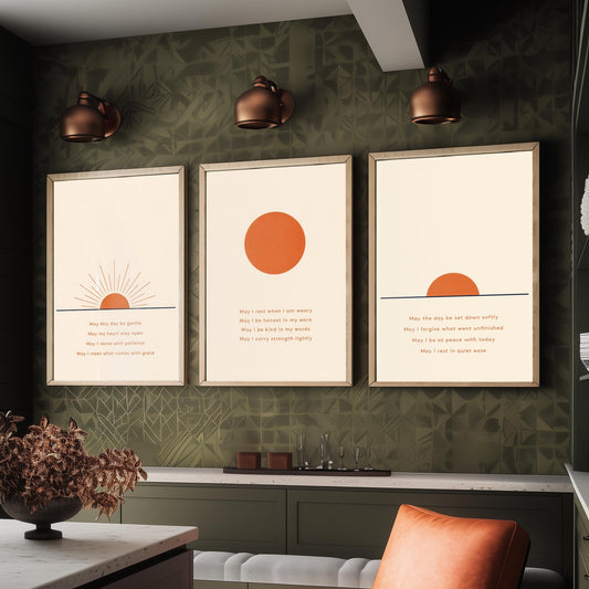 Minimalist Sun Set of Three Art Prints - 3 Sunrise Sunset Affirmation Posters - Boho Wall Art Print Illustration Quote Decor