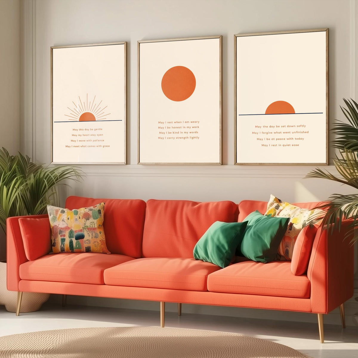 Minimalist Sun Set of Three Art Prints - 3 Sunrise Sunset Affirmation Posters - Boho Wall Art Print Illustration Quote Decor
