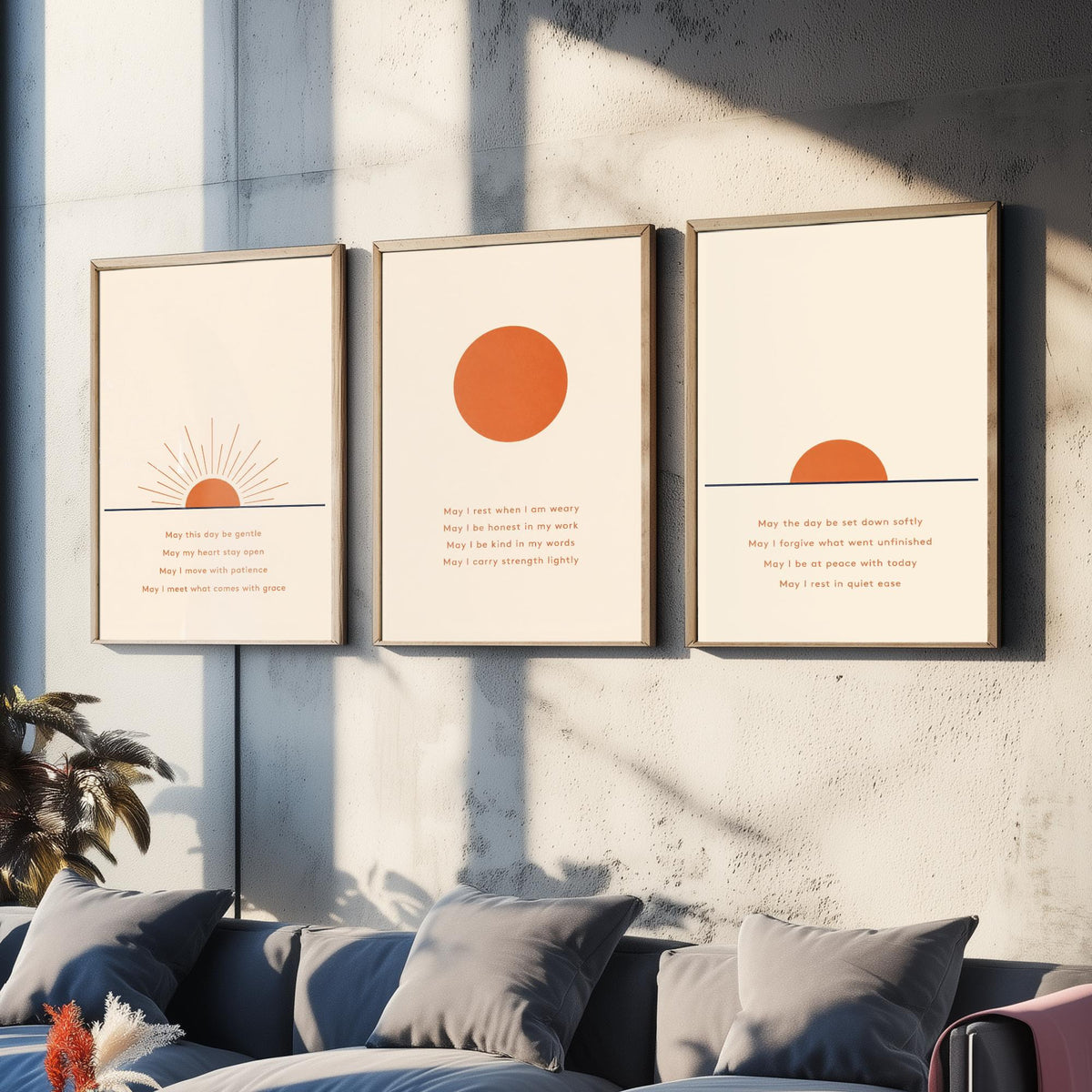 Minimalist Sun Set of Three Art Prints - 3 Sunrise Sunset Affirmation Posters - Boho Wall Art Print Illustration Quote Decor