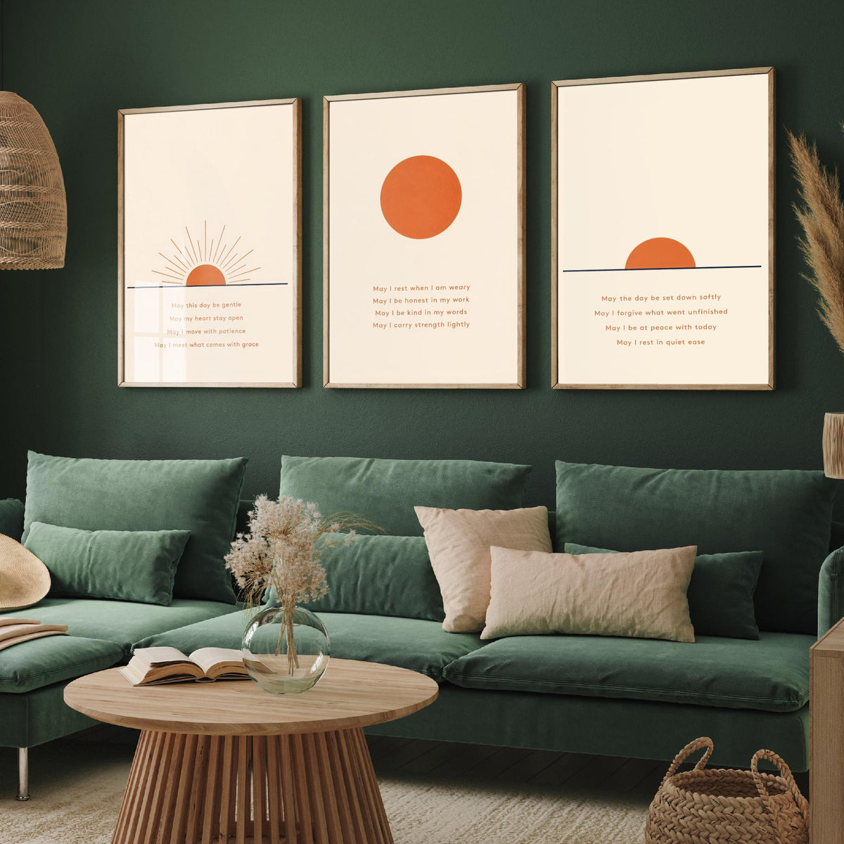Minimalist Sun Set of Three Art Prints - 3 Sunrise Sunset Affirmation Posters - Boho Wall Art Print Illustration Quote Decor