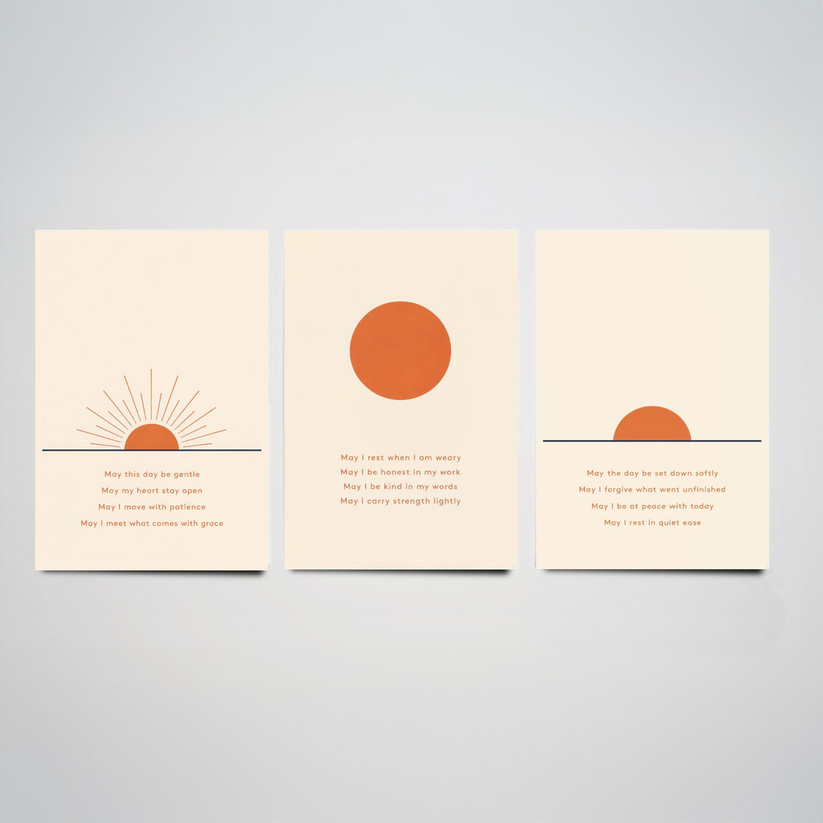 Minimalist Sun Set of Three Art Prints - 3 Sunrise Sunset Affirmation Posters - Boho Wall Art Print Illustration Quote Decor