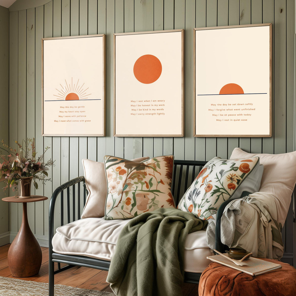 Minimalist Sun Set of Three Art Prints - 3 Sunrise Sunset Affirmation Posters - Boho Wall Art Print Illustration Quote Decor