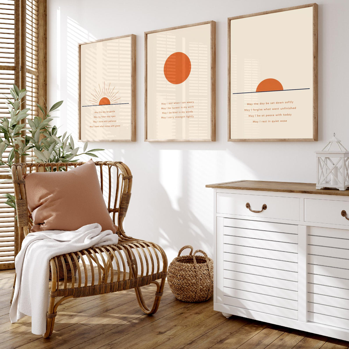 Minimalist Sun Set of Three Art Prints - 3 Sunrise Sunset Affirmation Posters - Boho Wall Art Print Illustration Quote Decor